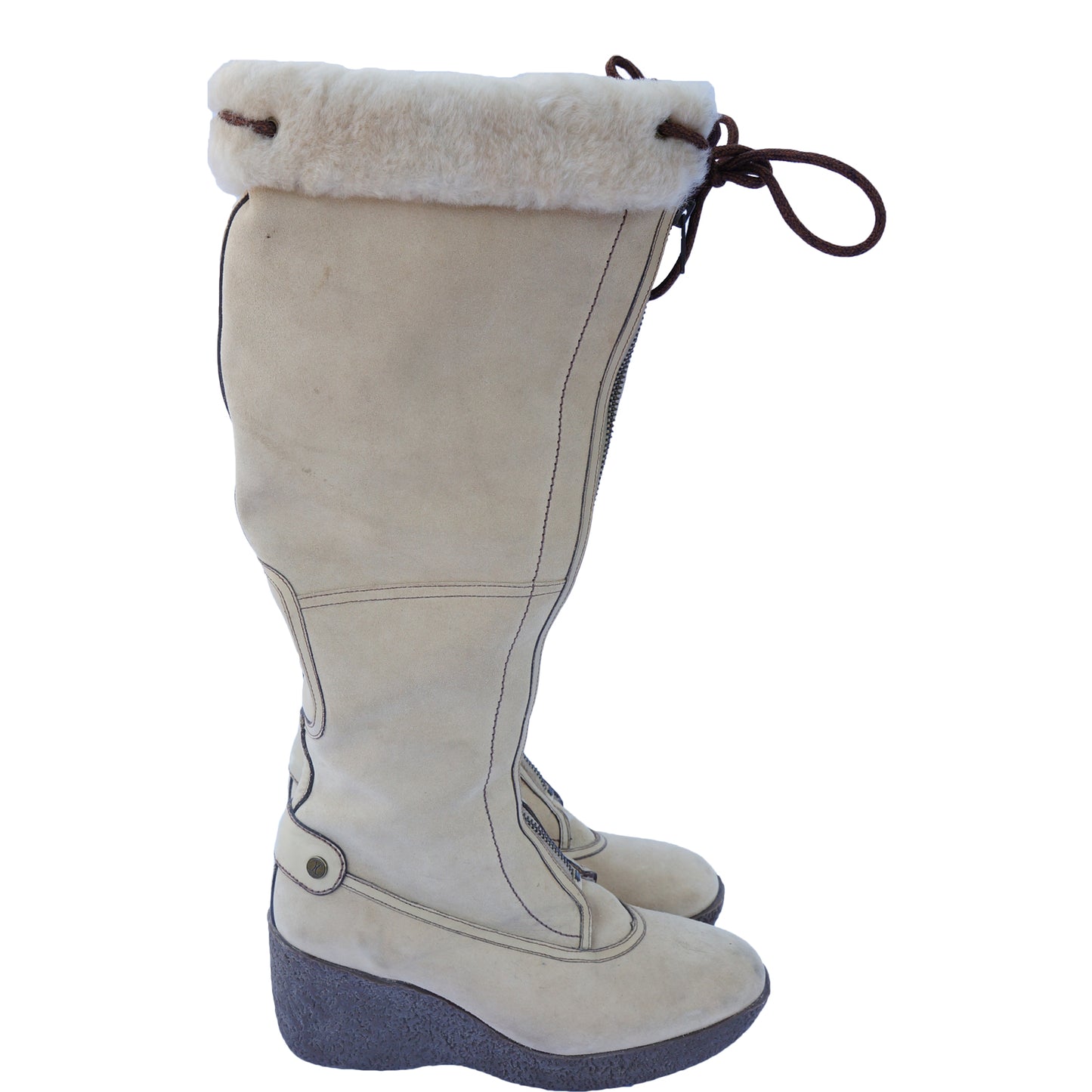 COLE HAAN BEIGE SUEDE KNEE HIGH PLATFORM BOOT - leefluxury.com