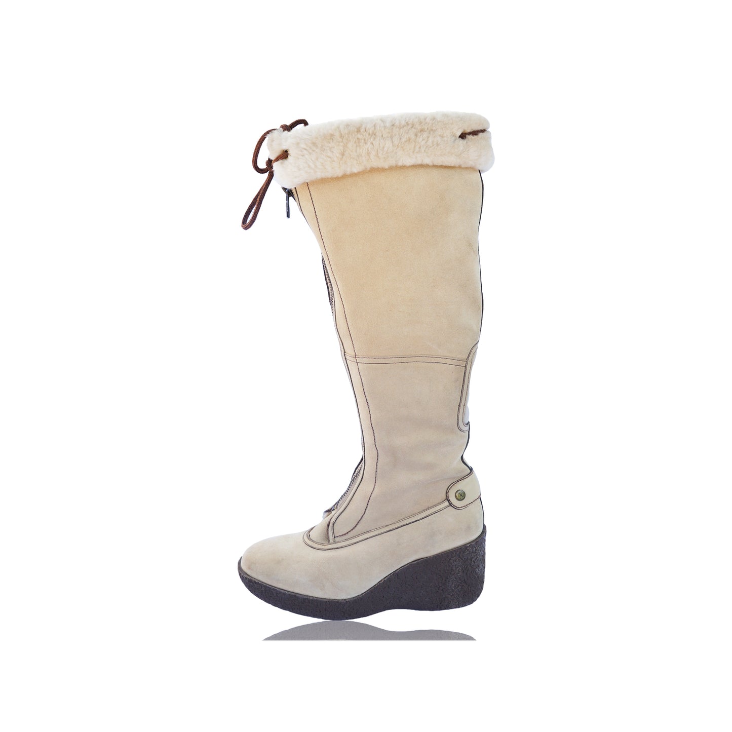 COLE HAAN BEIGE SUEDE KNEE HIGH PLATFORM BOOT - leefluxury.com