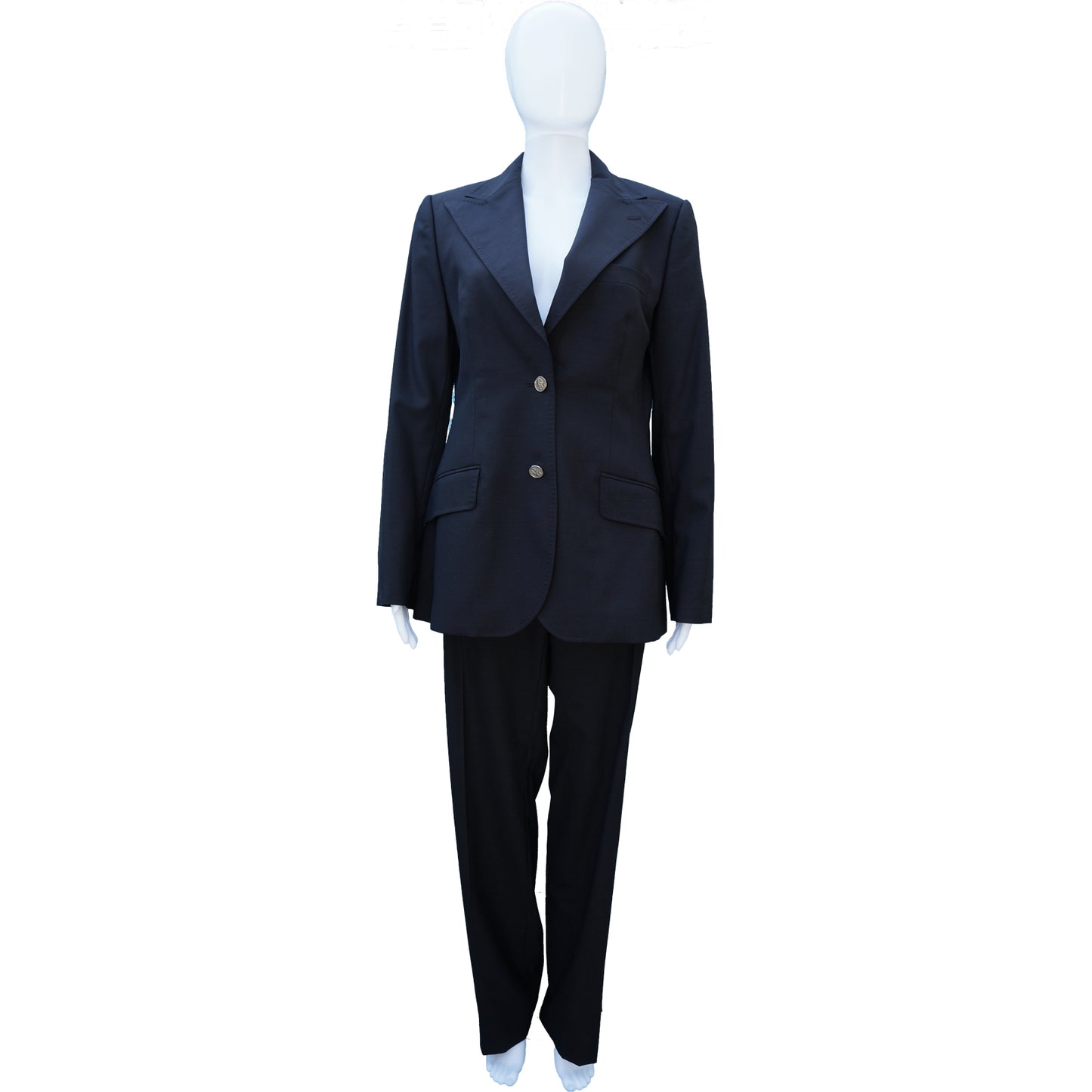 DOLCE & GABBANA BLACK WOOL WIDE-LEG PANT SUIT - leefluxury.com