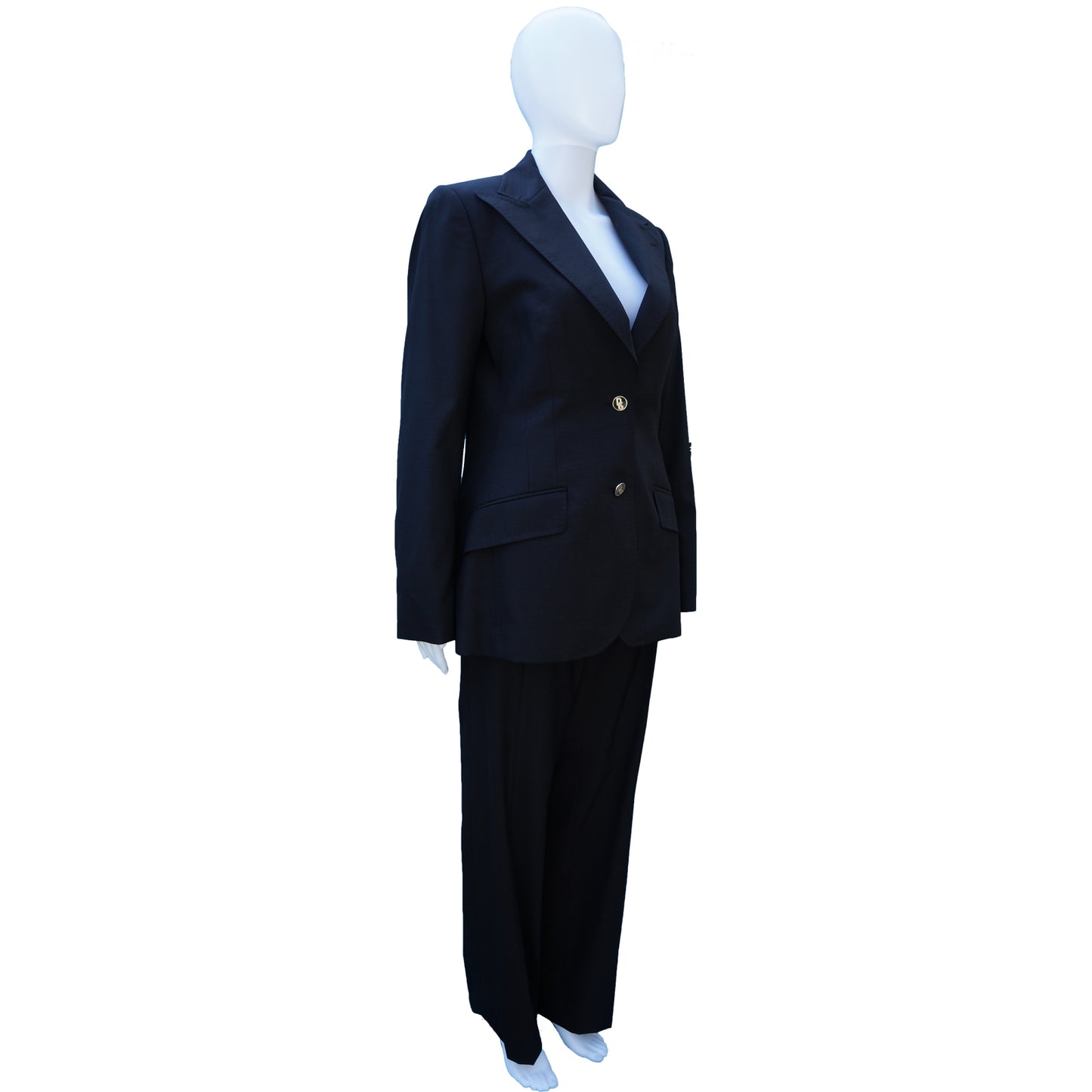 DOLCE & GABBANA BLACK WOOL WIDE-LEG PANT SUIT - leefluxury.com