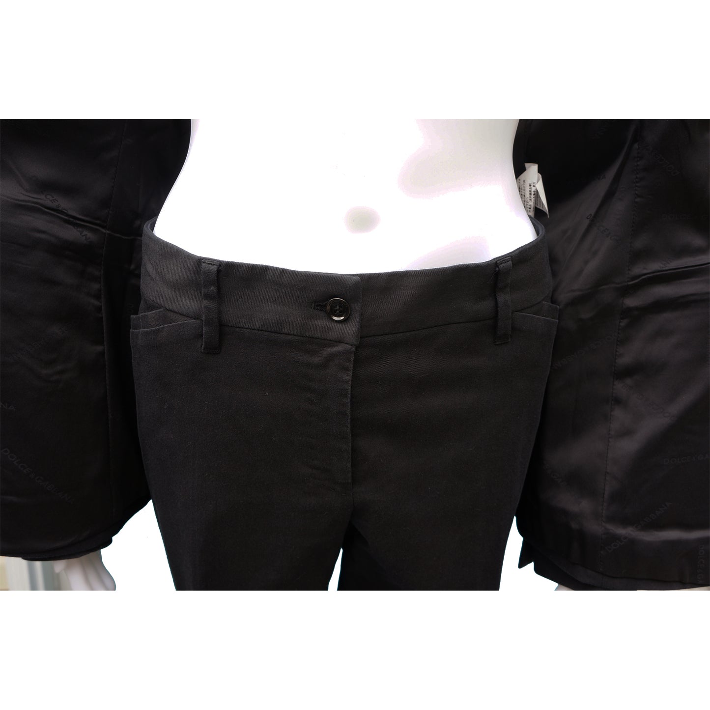DOLCE & GABBANA BLACK COTTON STRETCH PANT SUIT - leefluxury.com