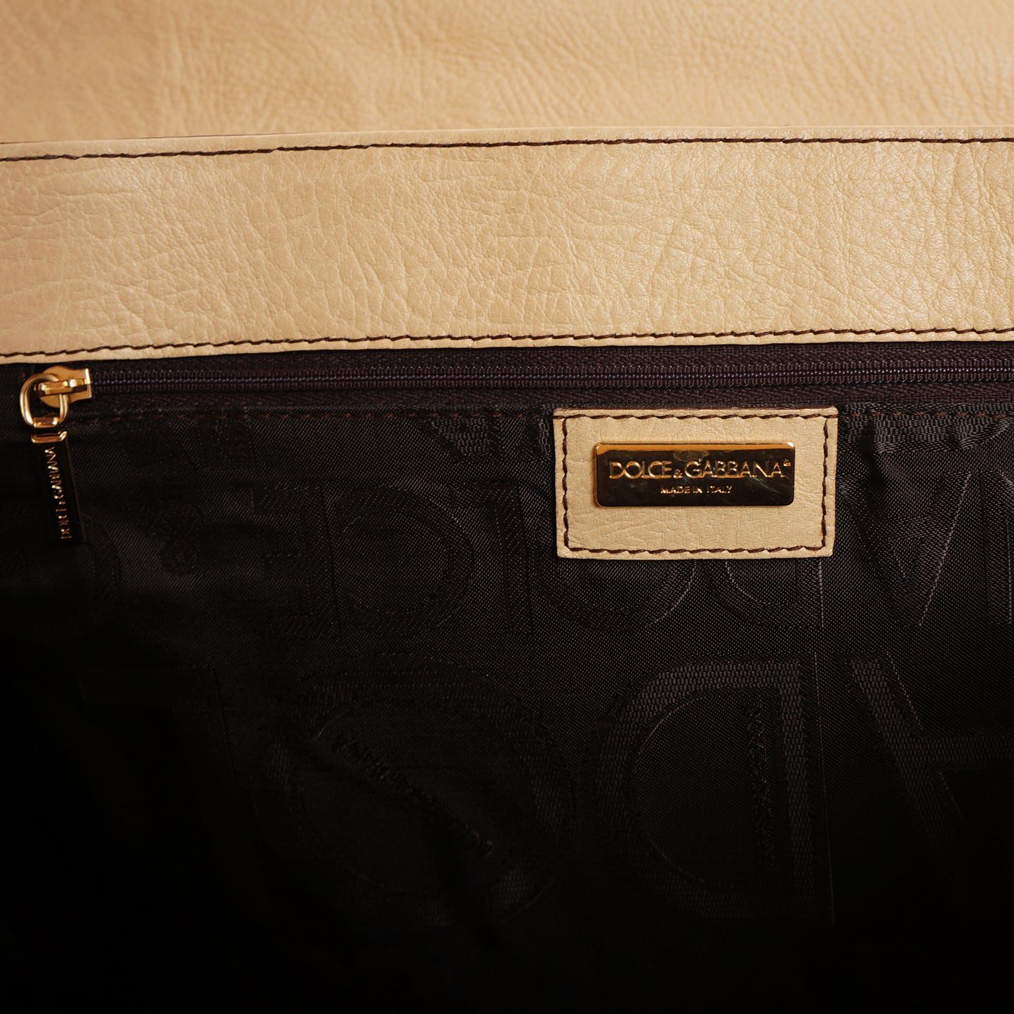 DOLCE & GABBANA TAN GRAINED LEATHER SHOULDER BAG - leefluxury.com