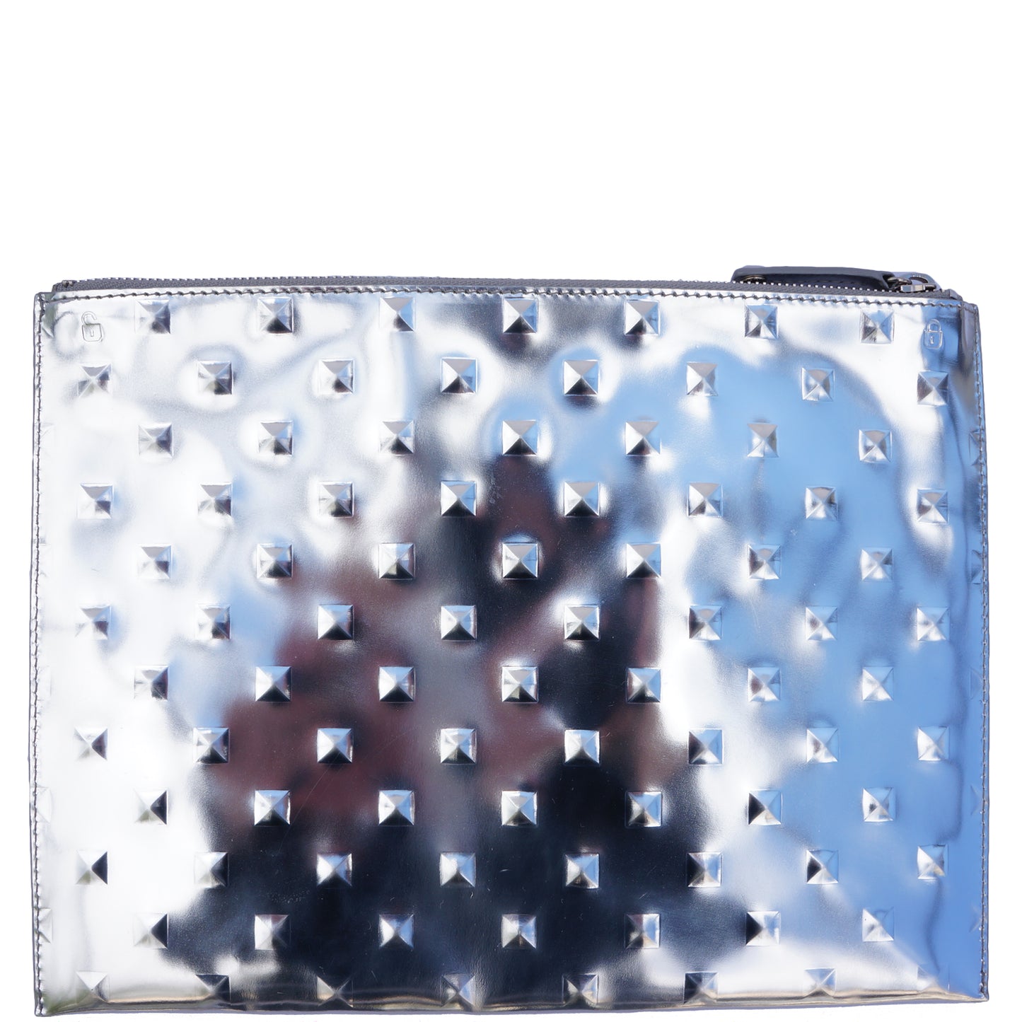 ELA STUDDED EDITOR'S POUCH SILVER MIRROR CLUTCH - leefluxury.com