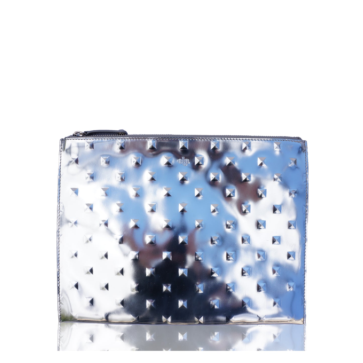 ELA STUDDED EDITOR'S POUCH SILVER MIRROR CLUTCH - leefluxury.com