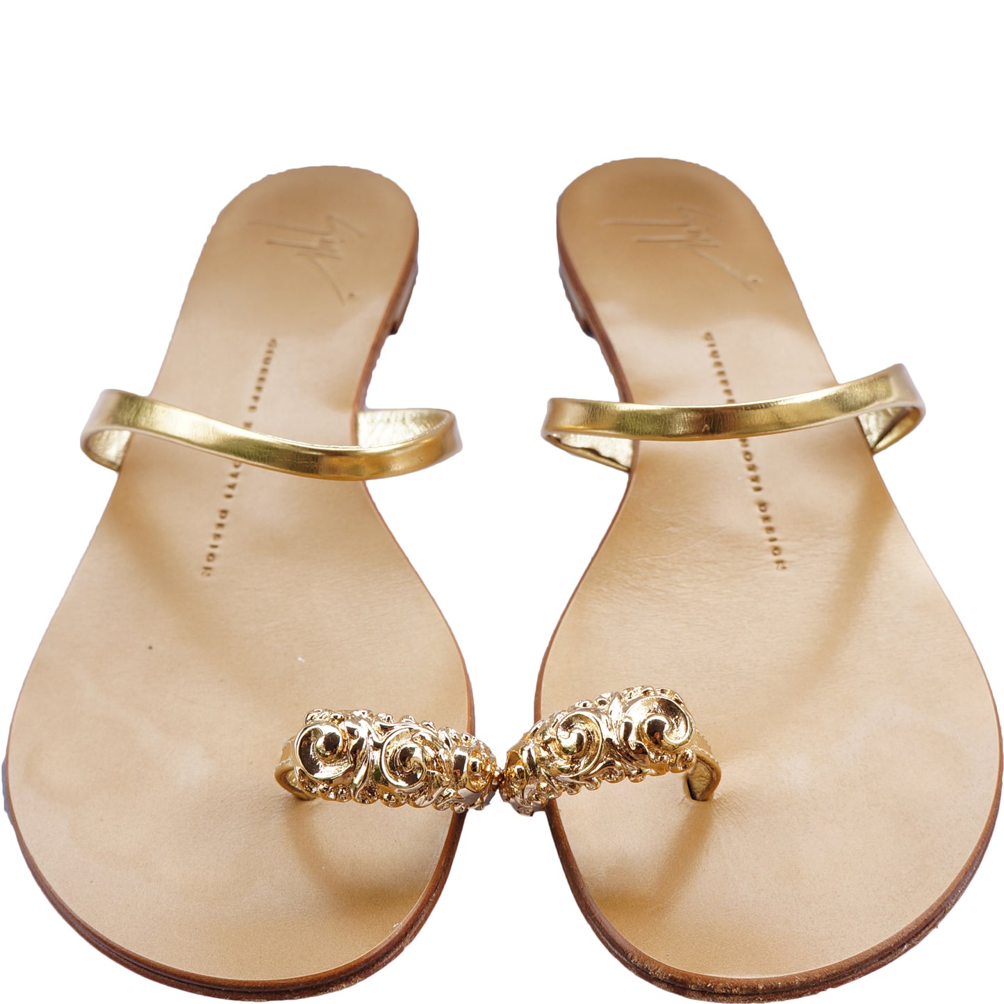 GIUSEPPE ZANOTTI GOLD METALLIC EMBELLISHED SANDALS - leefluxury.com