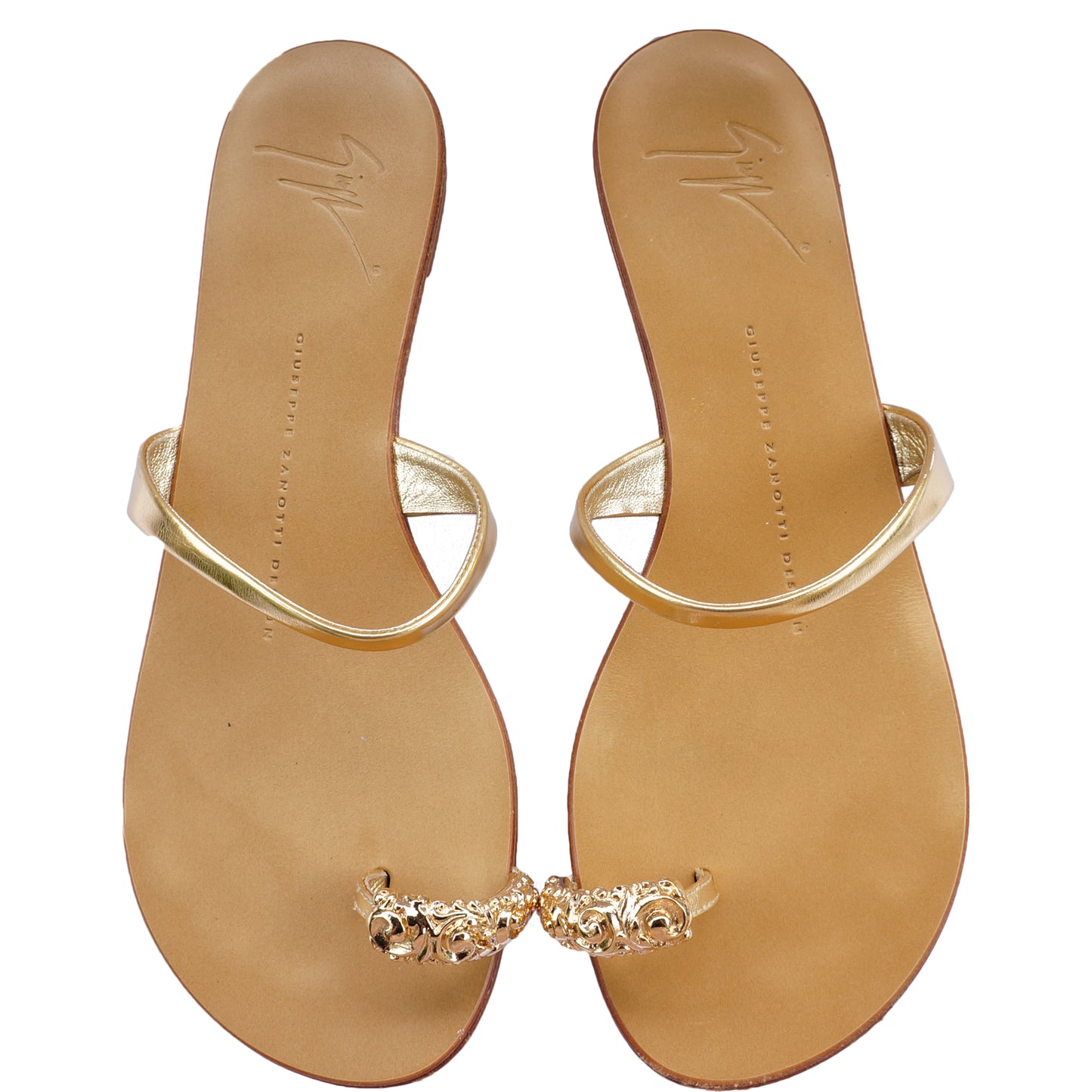 GIUSEPPE ZANOTTI GOLD METALLIC EMBELLISHED SANDALS - leefluxury.com