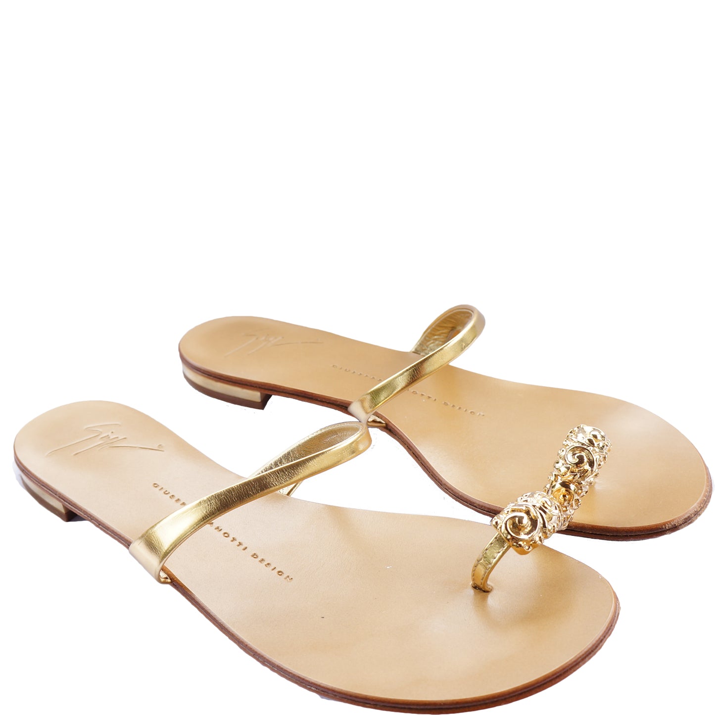 GIUSEPPE ZANOTTI GOLD METALLIC EMBELLISHED SANDALS - leefluxury.com