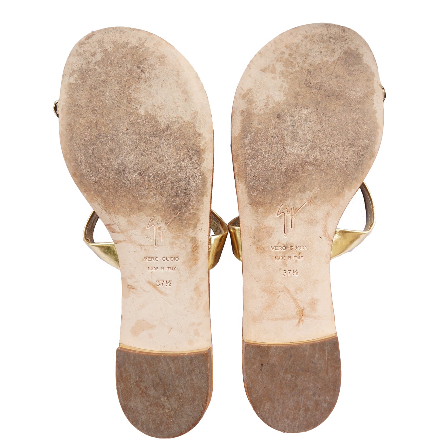 GIUSEPPE ZANOTTI GOLD METALLIC EMBELLISHED SANDALS - leefluxury.com