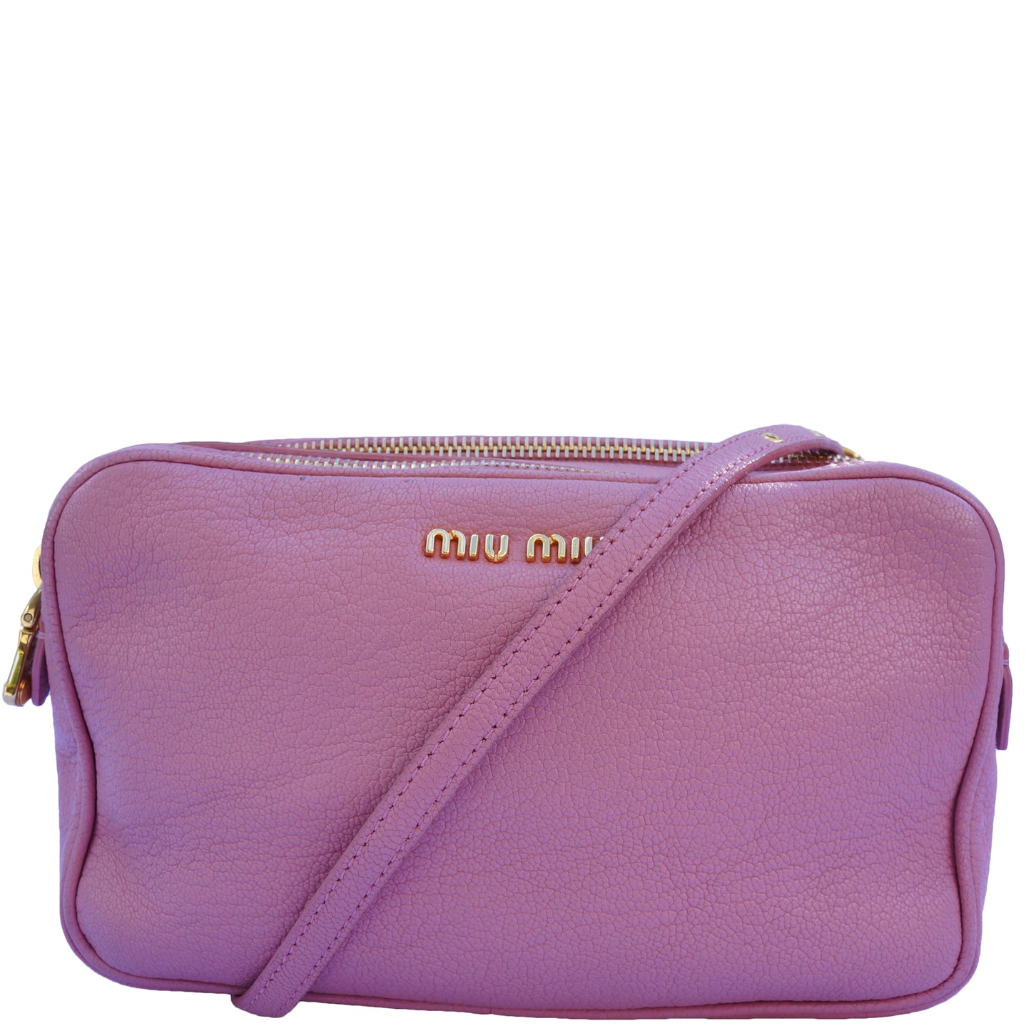 MIU MIU ROSE GRAINED LEATHER CROSSBODY BAG - leefluxury.com