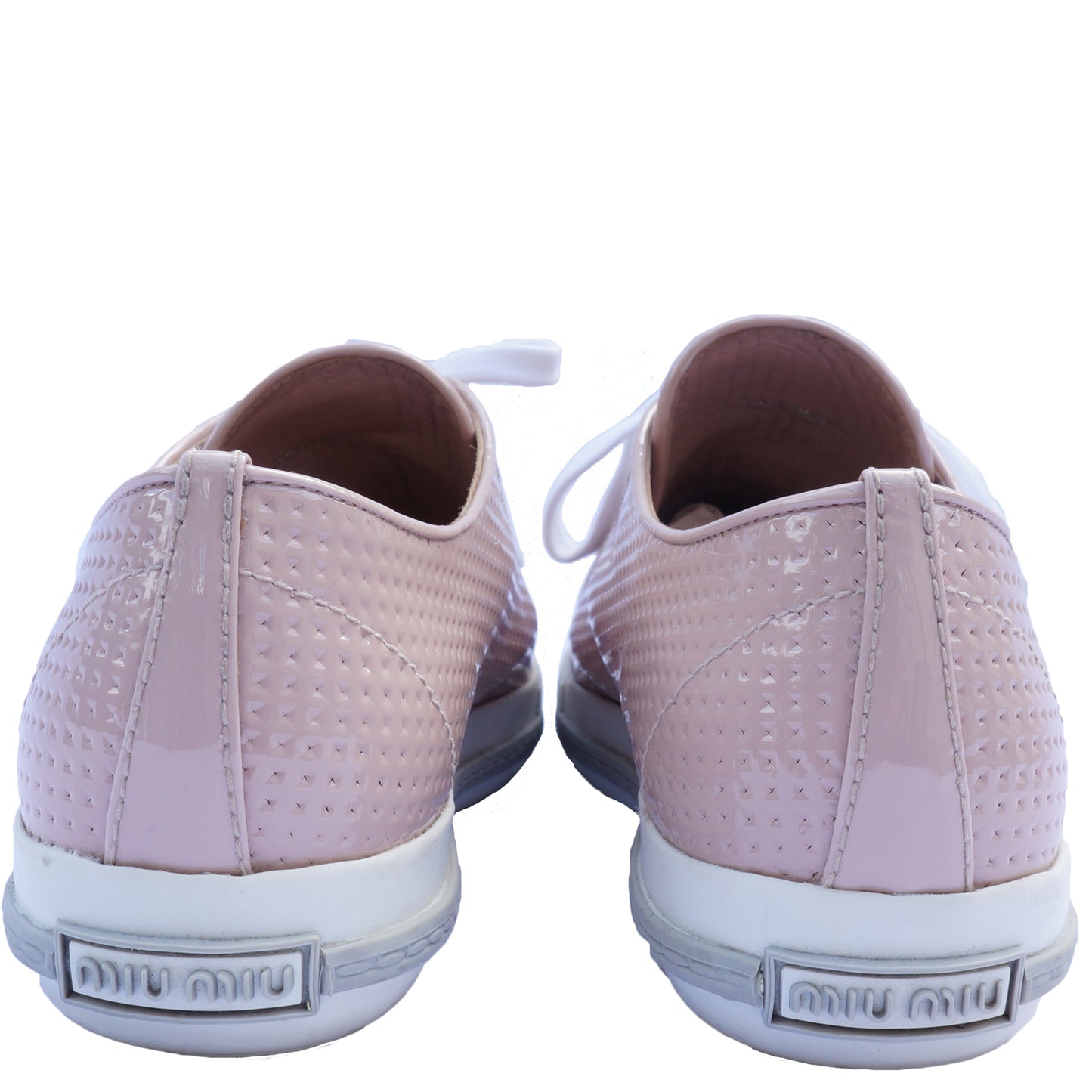 MIU MIU PINK CRYSTAL CAP-TOE SNEAKERS - leefluxury.com