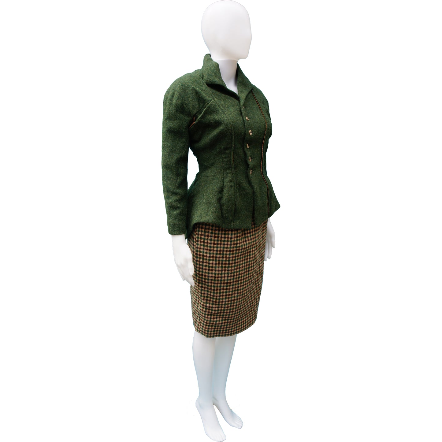 NL GREEN TWEED WOOL 3 PIECE SUIT - leefluxury.com