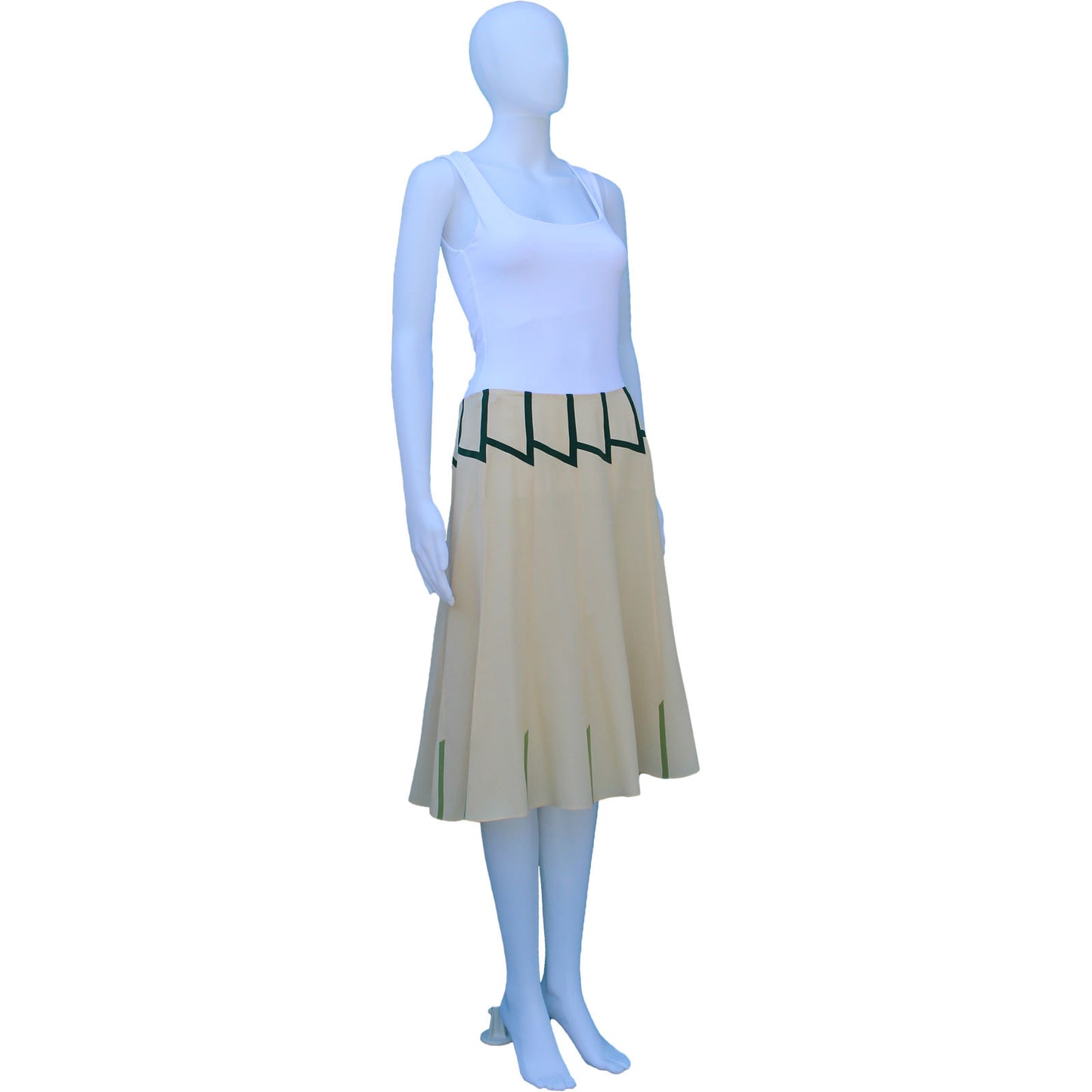 PRADA SILK PANEL SKIRT WITH GREEN ACCENTS - leefluxury.com