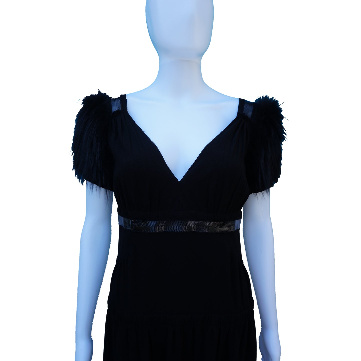 PRADA SHORT SLEEVE FOX-TRIMMED DRESS - leefluxury.com