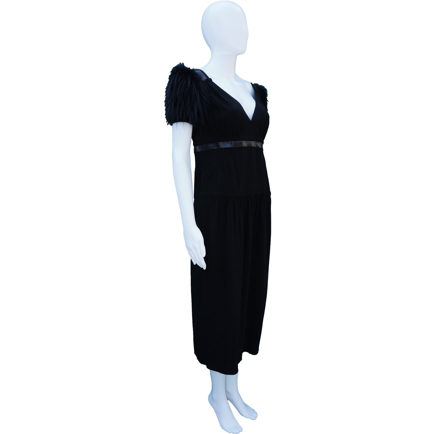 PRADA SHORT SLEEVE FOX-TRIMMED DRESS - leefluxury.com
