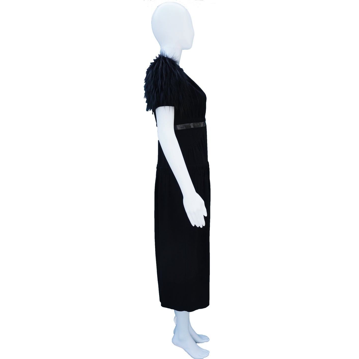 PRADA SHORT SLEEVE FOX-TRIMMED DRESS - leefluxury.com
