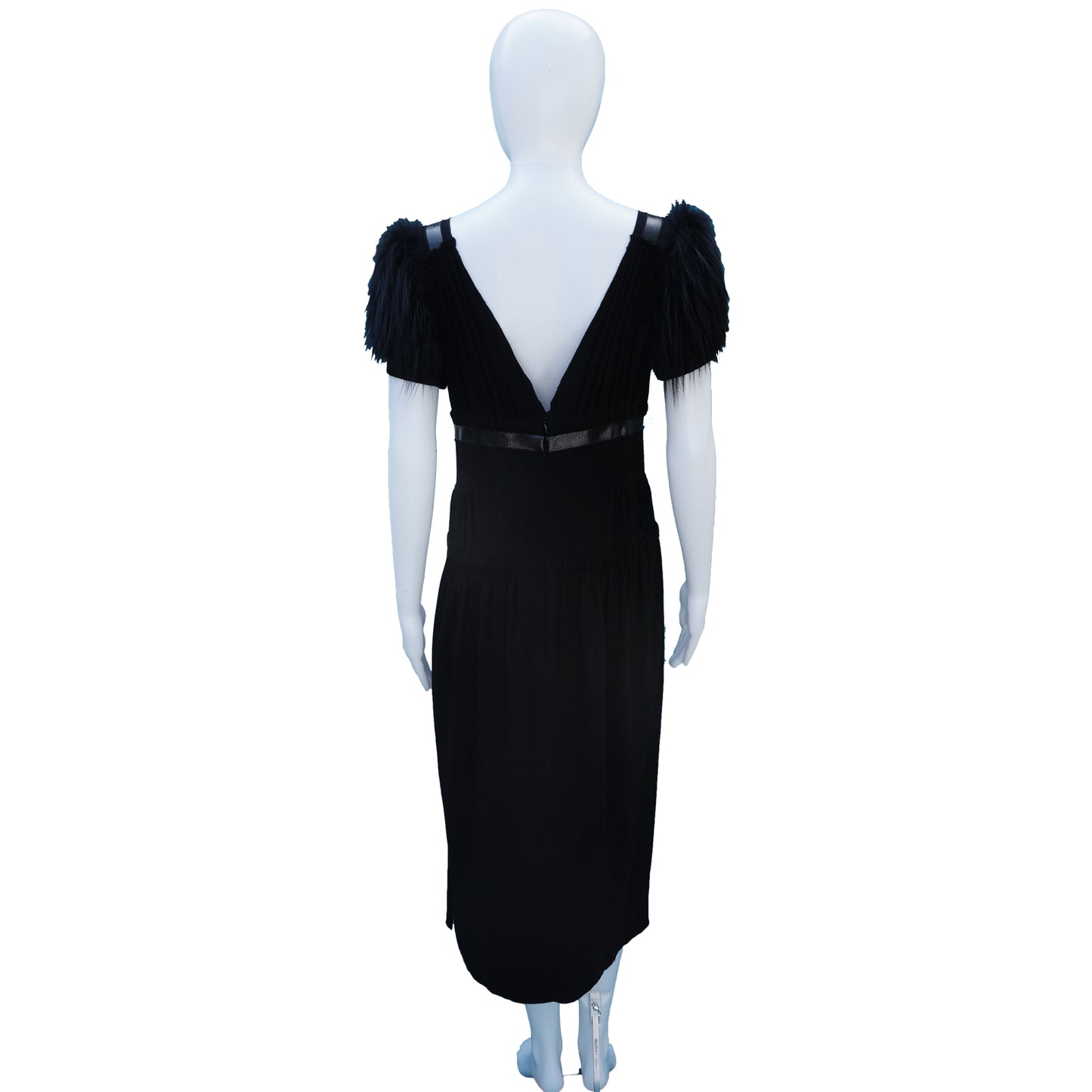 PRADA SHORT SLEEVE FOX-TRIMMED DRESS - leefluxury.com