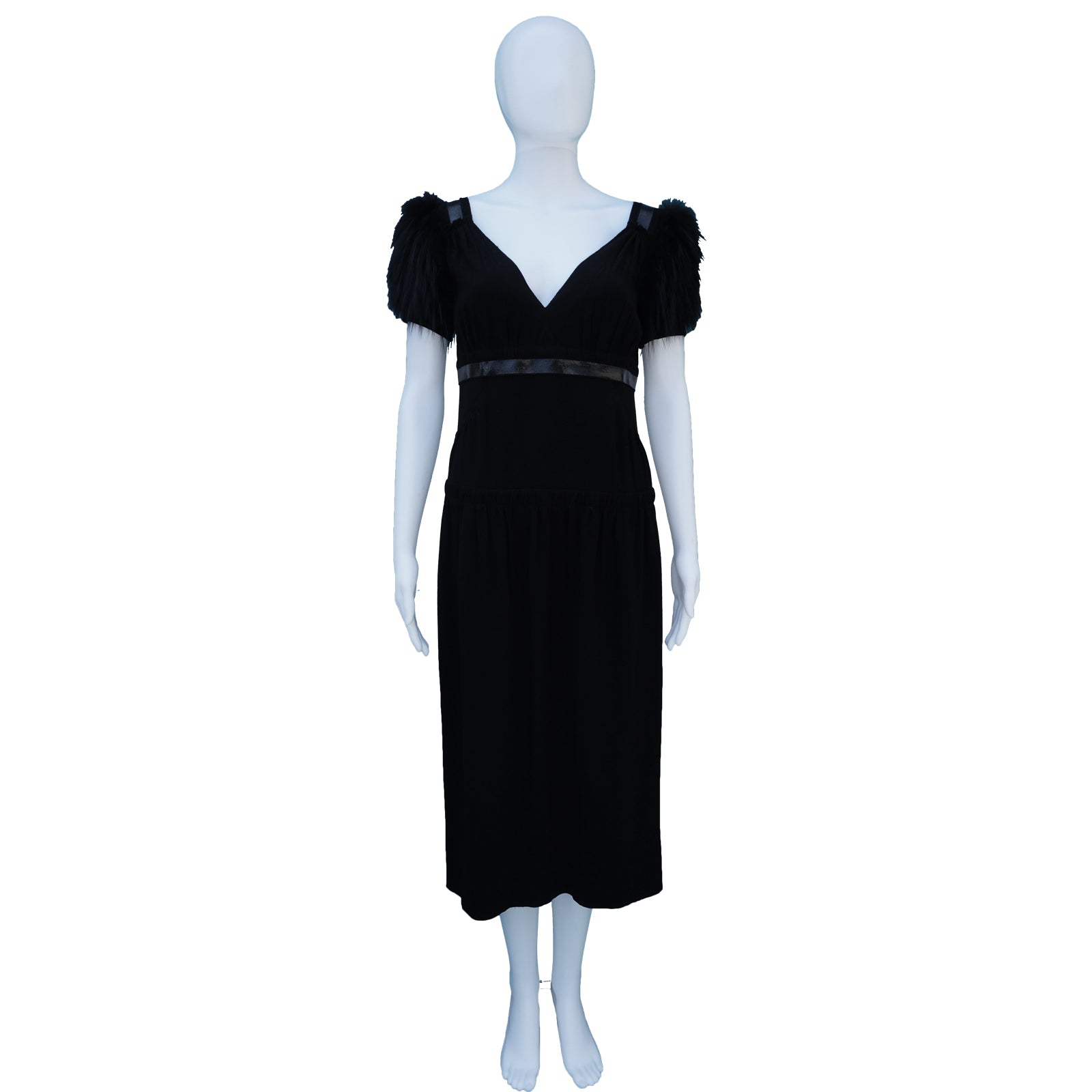 PRADA SHORT SLEEVE FOX-TRIMMED DRESS leefluxury.com PRADA SHORT SLEEVE FOX-TRIMMED DRESS leefluxury.com