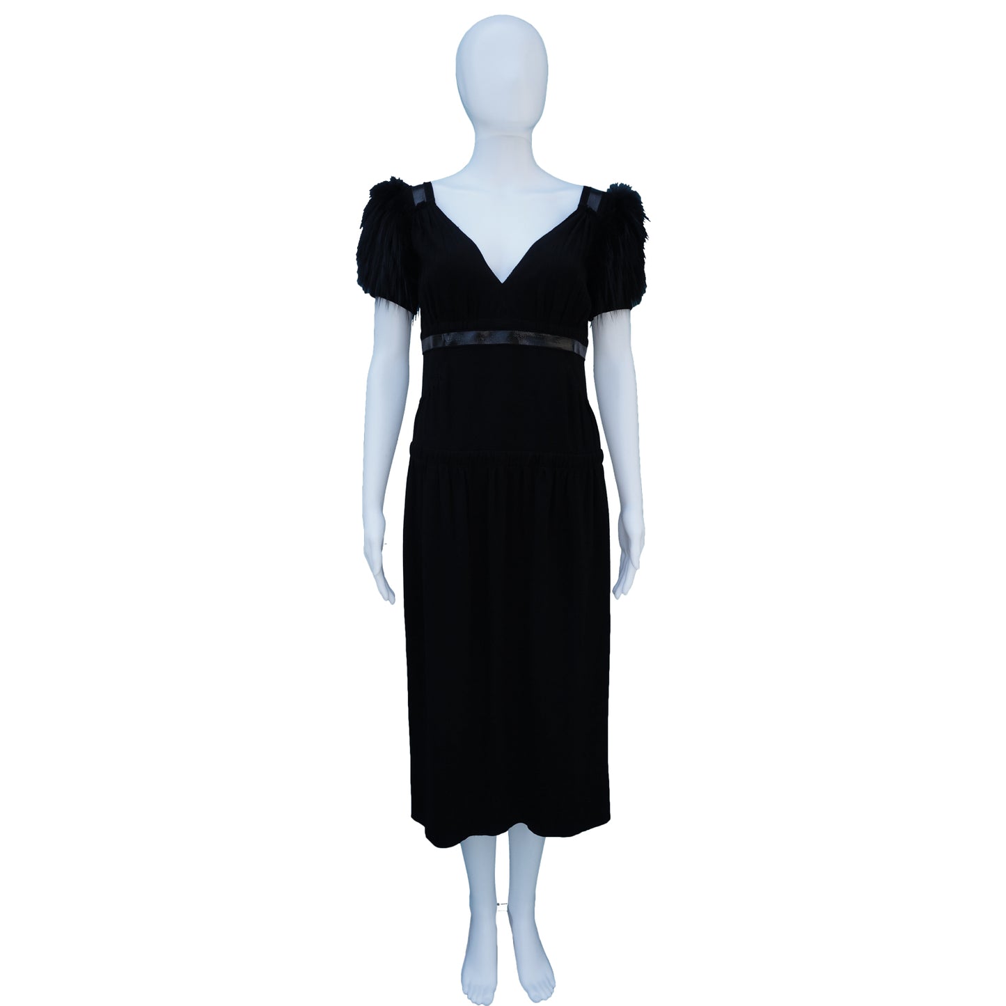 PRADA SHORT SLEEVE FOX-TRIMMED DRESS - leefluxury.com