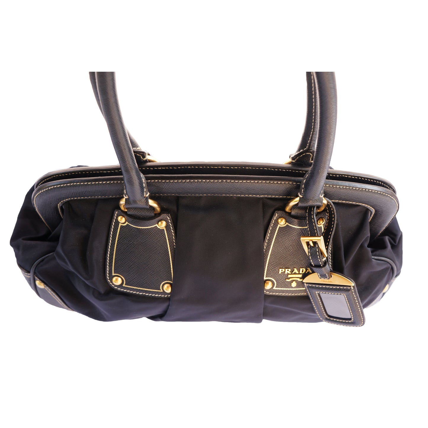PRADA TESSUTO NAVY FRAME DOME BAG - leefluxury.com