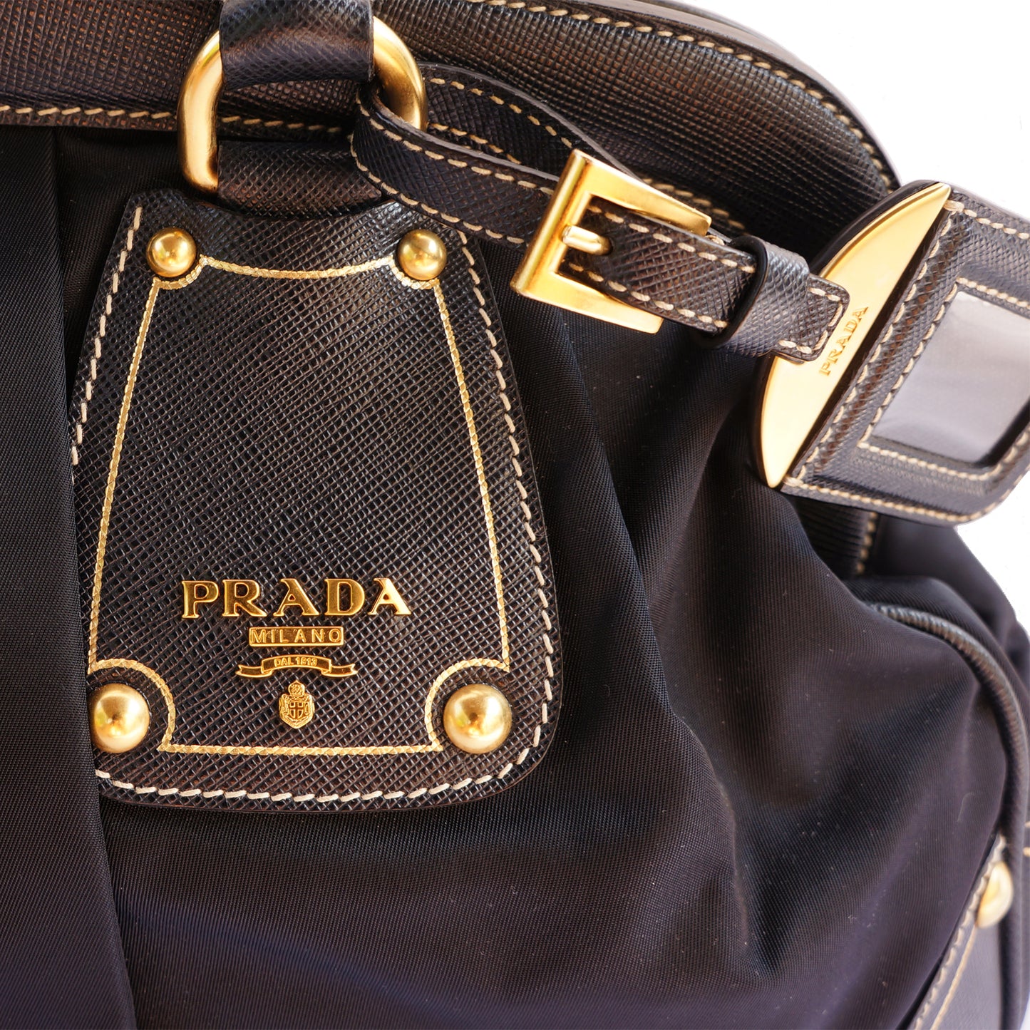 PRADA TESSUTO NAVY FRAME DOME BAG - leefluxury.com