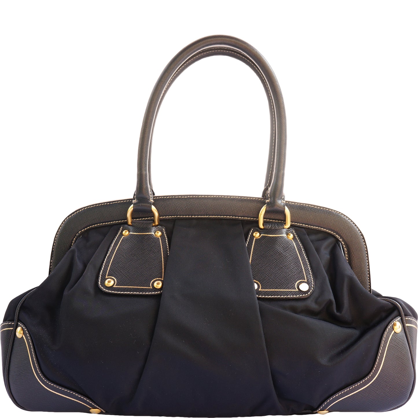PRADA TESSUTO NAVY FRAME DOME BAG - leefluxury.com