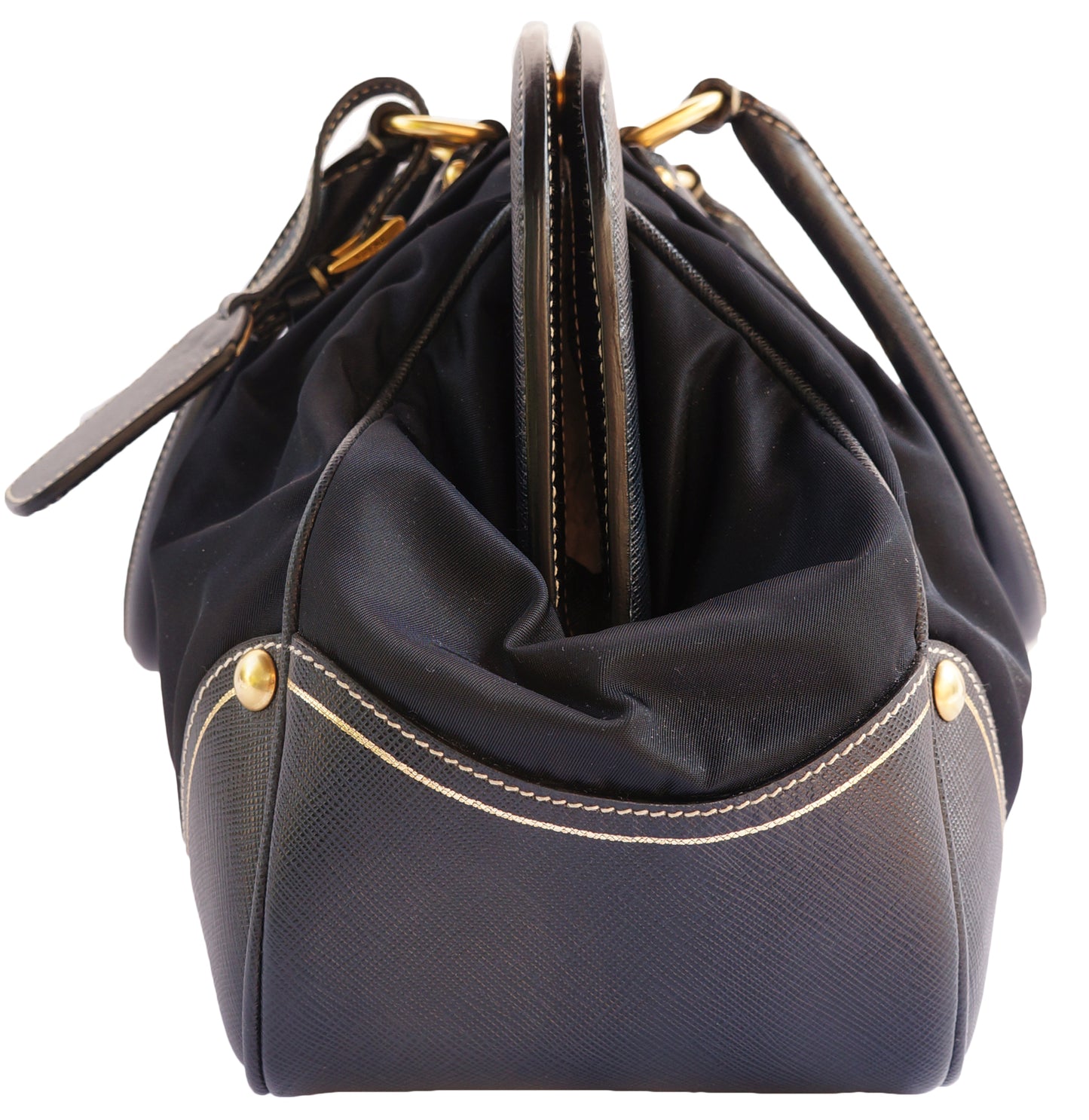 PRADA TESSUTO NAVY FRAME DOME BAG - leefluxury.com