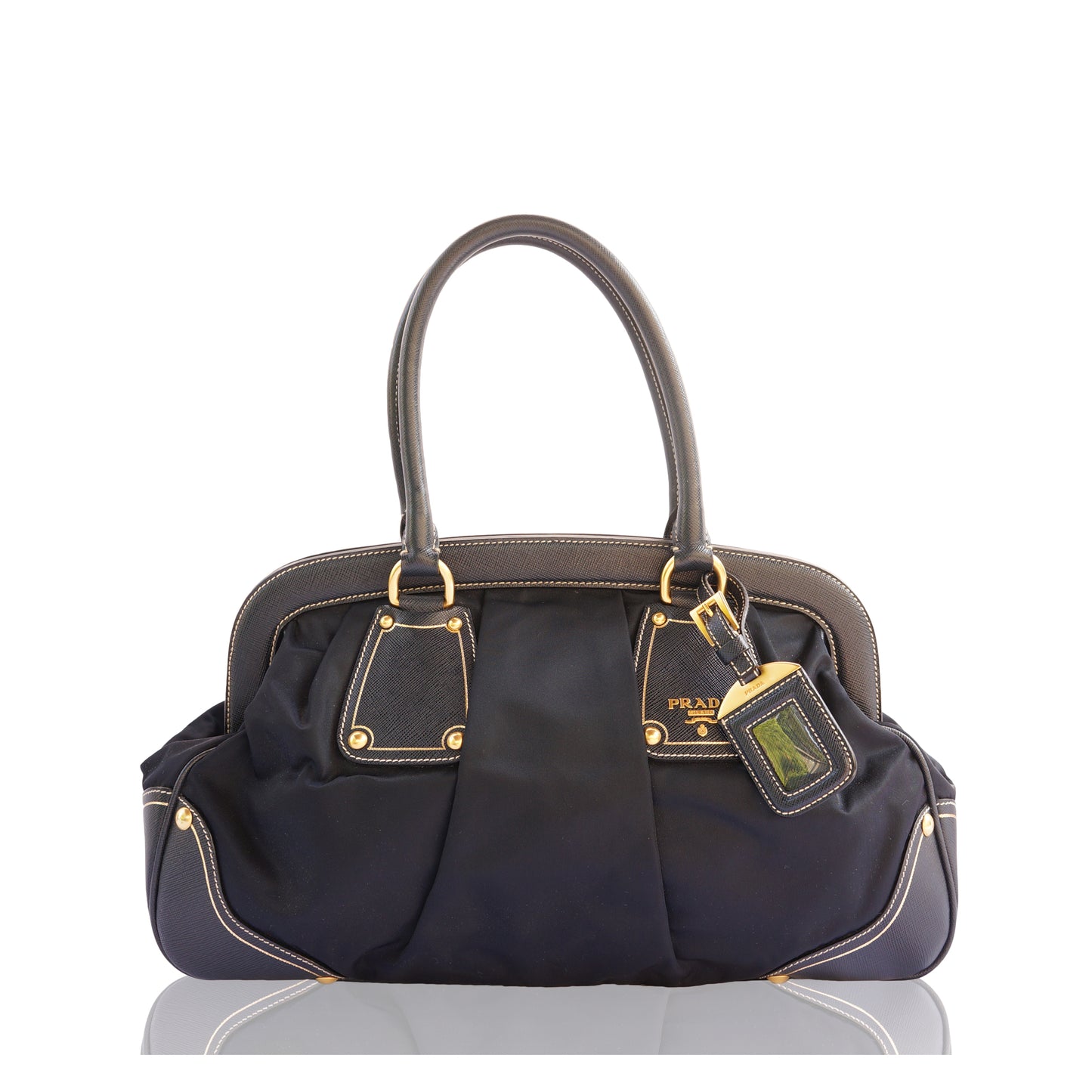 PRADA TESSUTO NAVY FRAME DOME BAG - leefluxury.com