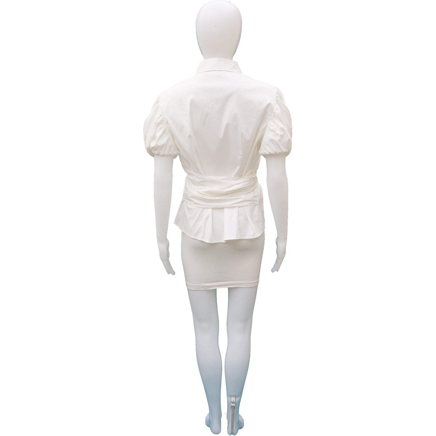 PRADA SHORT PLEATED SLEEVE WITH TIE BUTTON-UP TOP - leefluxury.com