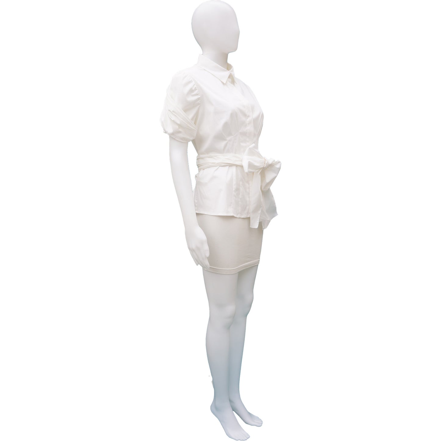 PRADA SHORT PLEATED SLEEVE WITH TIE BUTTON-UP TOP - leefluxury.com