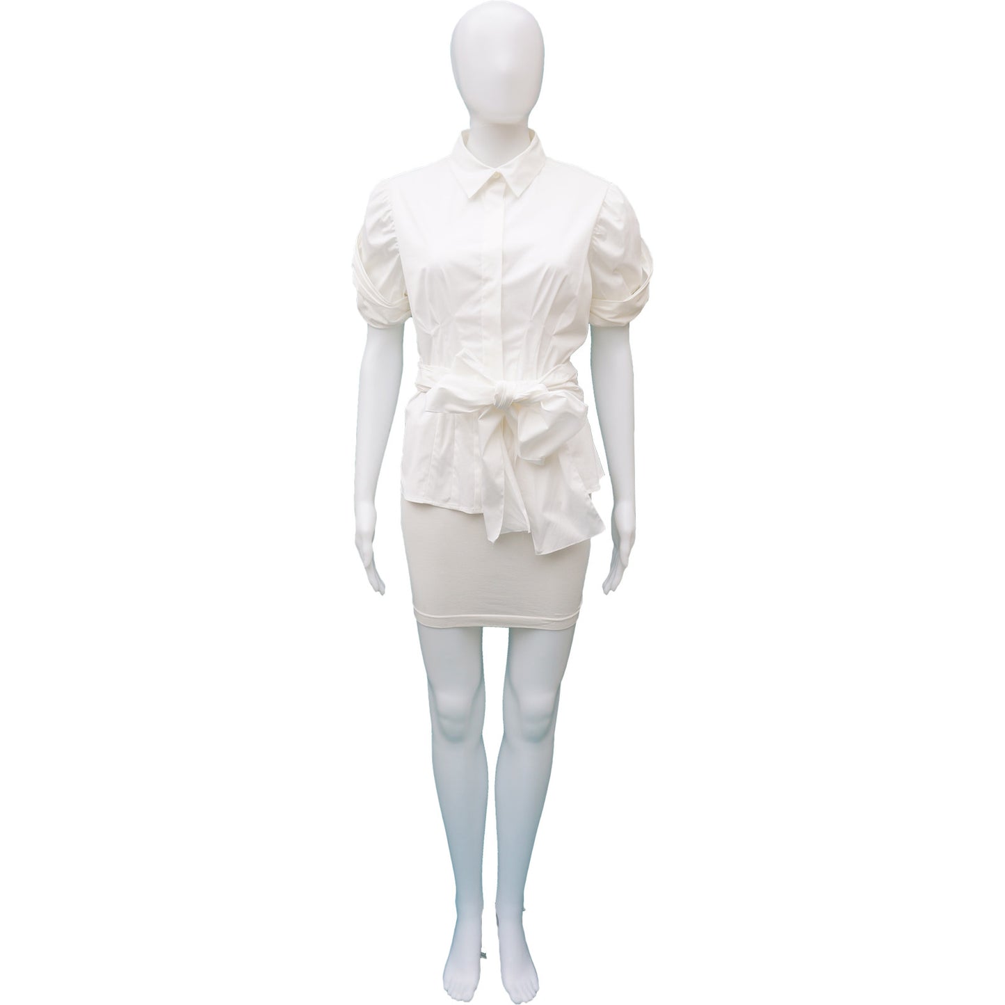 PRADA SHORT PLEATED SLEEVE WITH TIE BUTTON-UP TOP - leefluxury.com