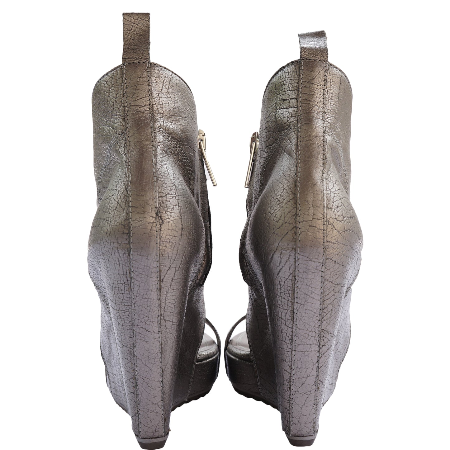 RICK OWEN SILVER METALLIC LEATHER PLATFORM WEDGE - leefluxury.com