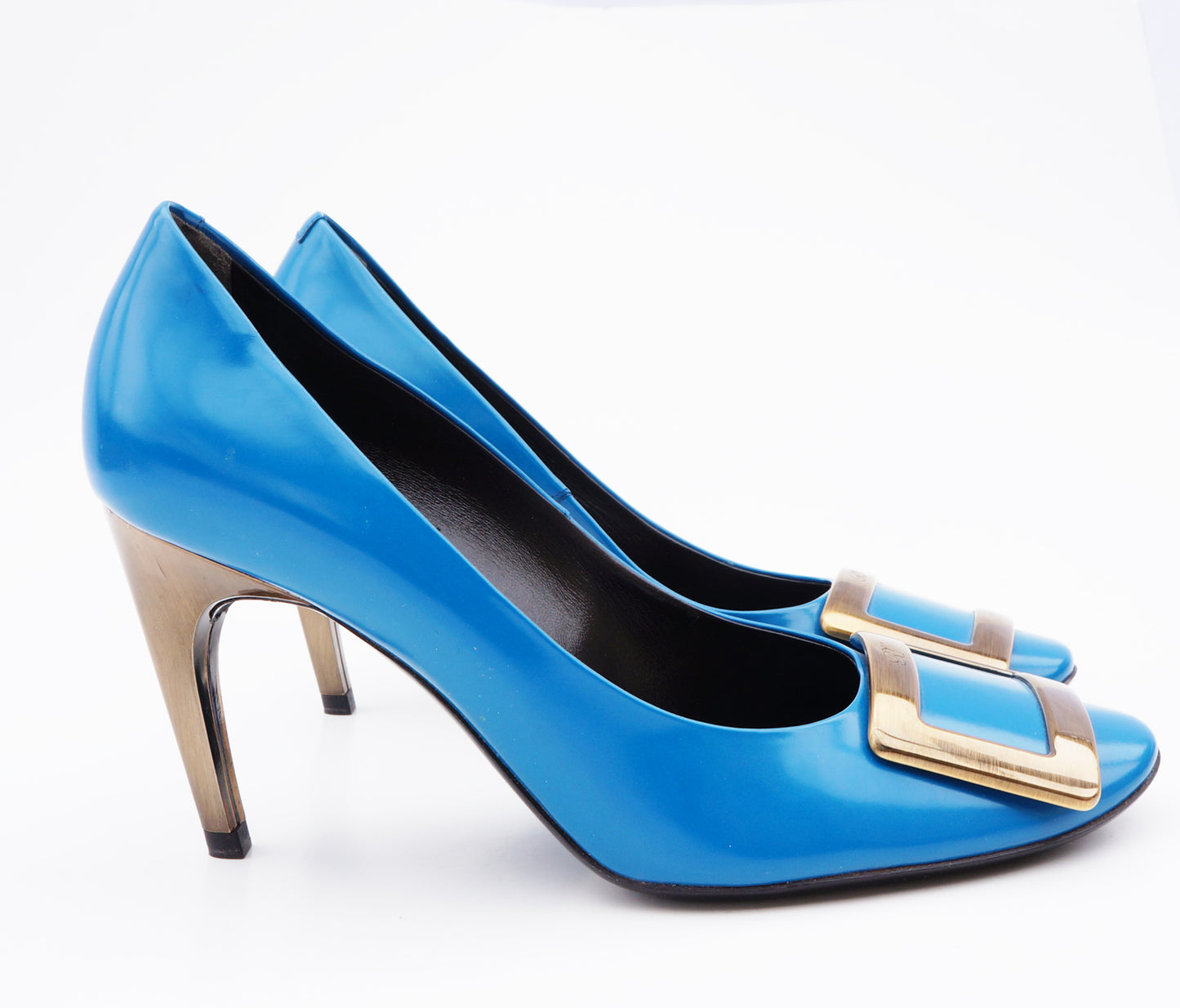 ROGER VIVIER BLUE PATENT LEATHER BUCKLE PUMPS - leefluxury.com