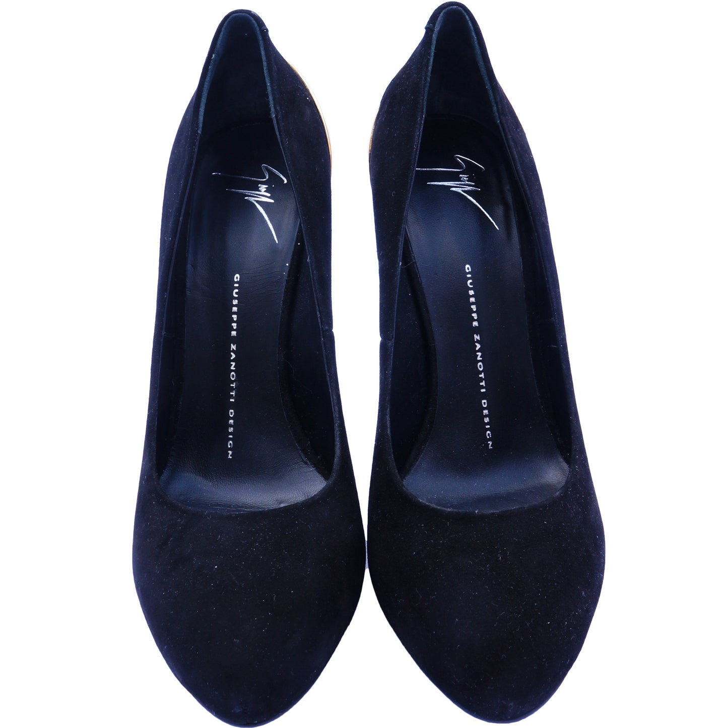 GIUSEPPE ZANOTTI SUEDE & GOLD HEEL PUMPS - leefluxury.com
