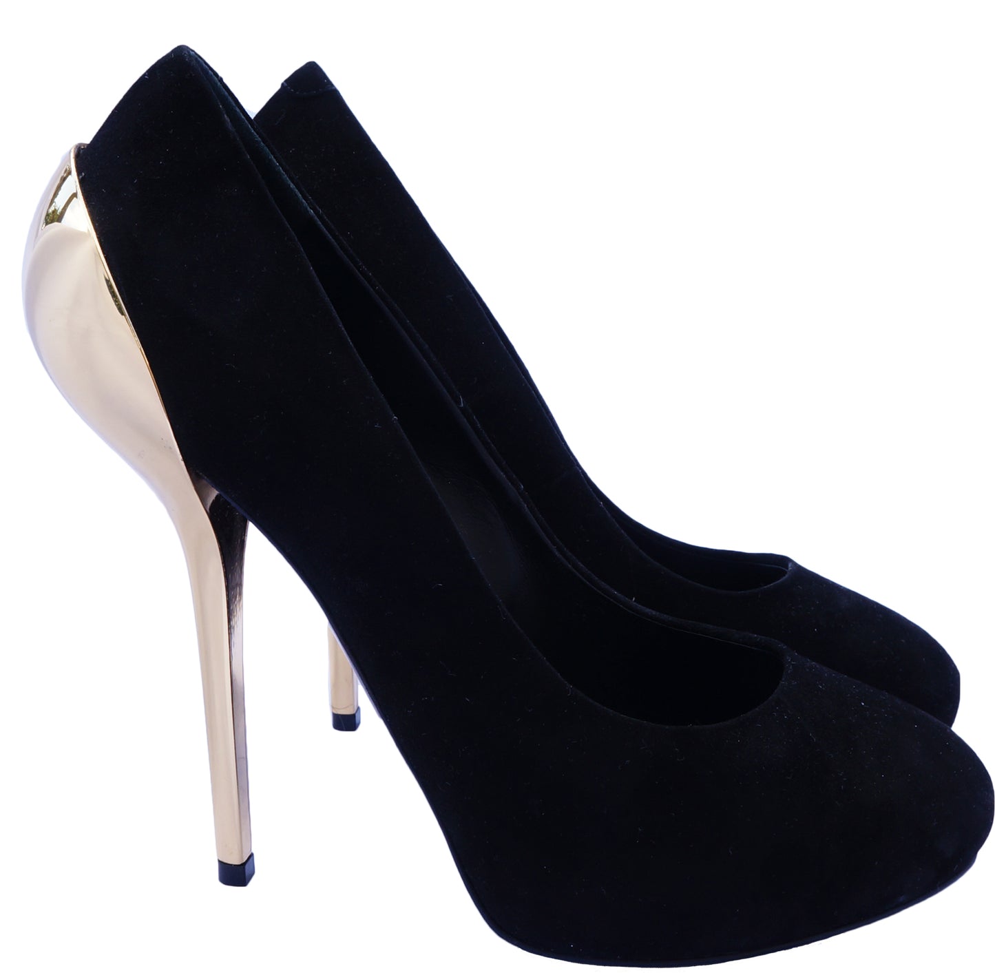 GIUSEPPE ZANOTTI SUEDE & GOLD HEEL PUMPS - leefluxury.com