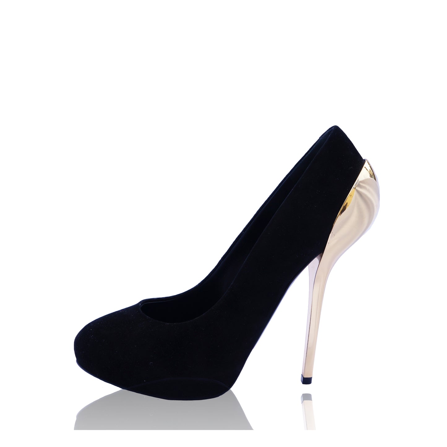 GIUSEPPE ZANOTTI SUEDE & GOLD HEEL PUMPS - leefluxury.com