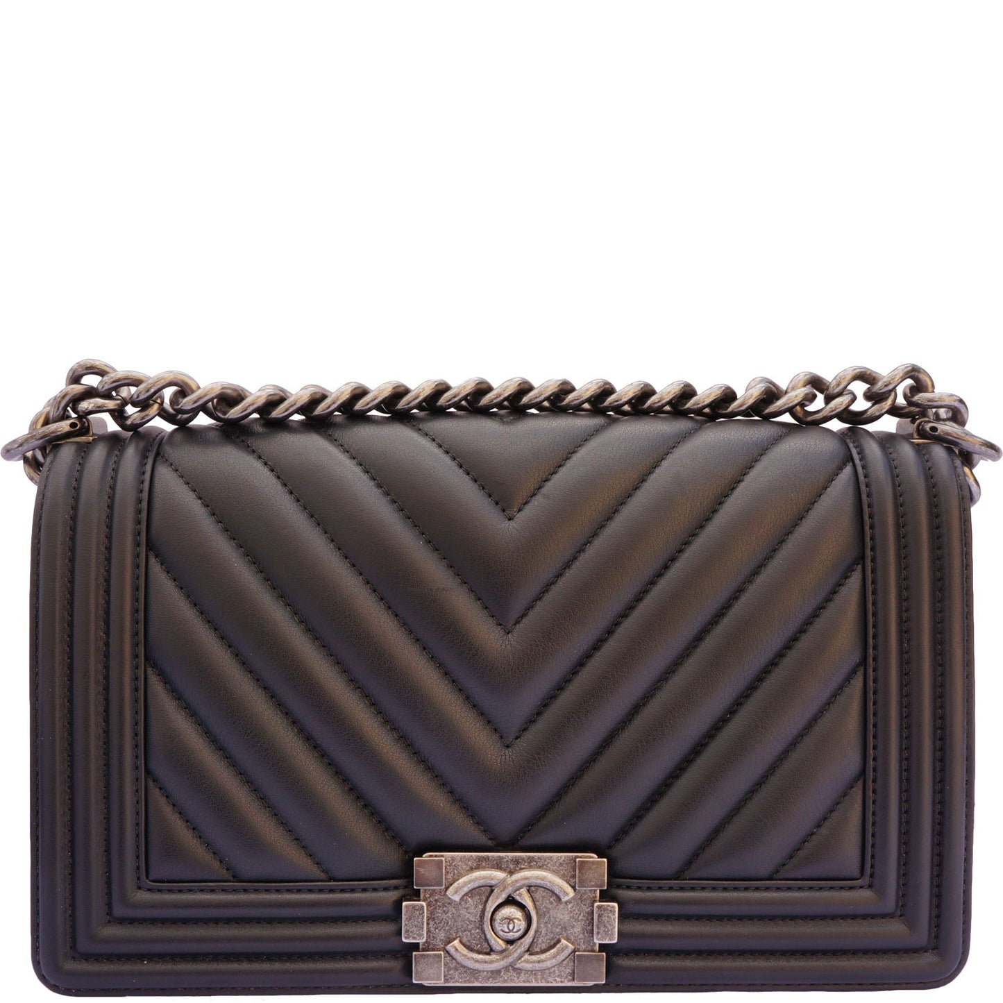 CHANEL OLD MEDIUM CHEVRON BOY BAG - leefluxury.com