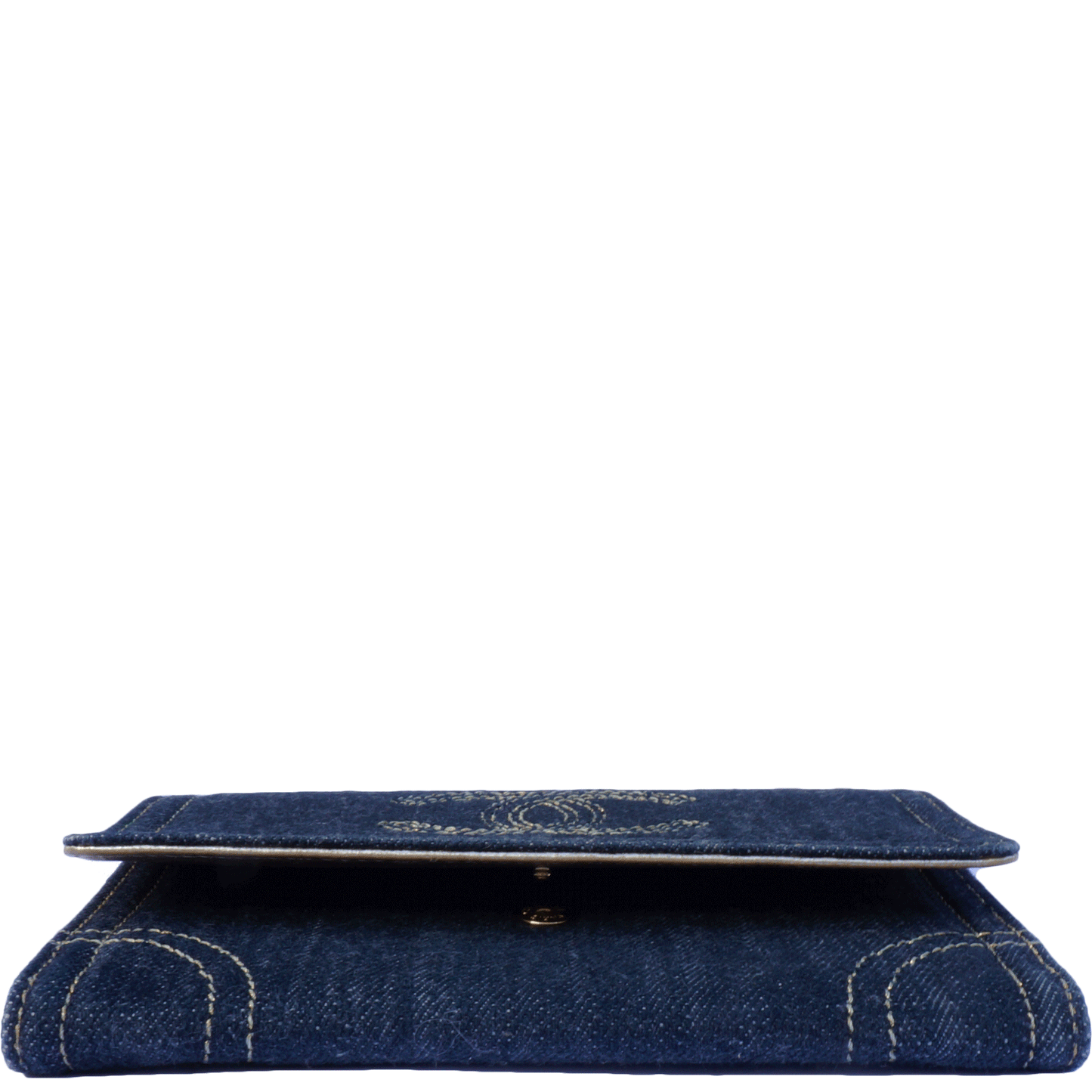 CHANEL DENIM AND GOLD LEATHER WALLET - leefluxury.com