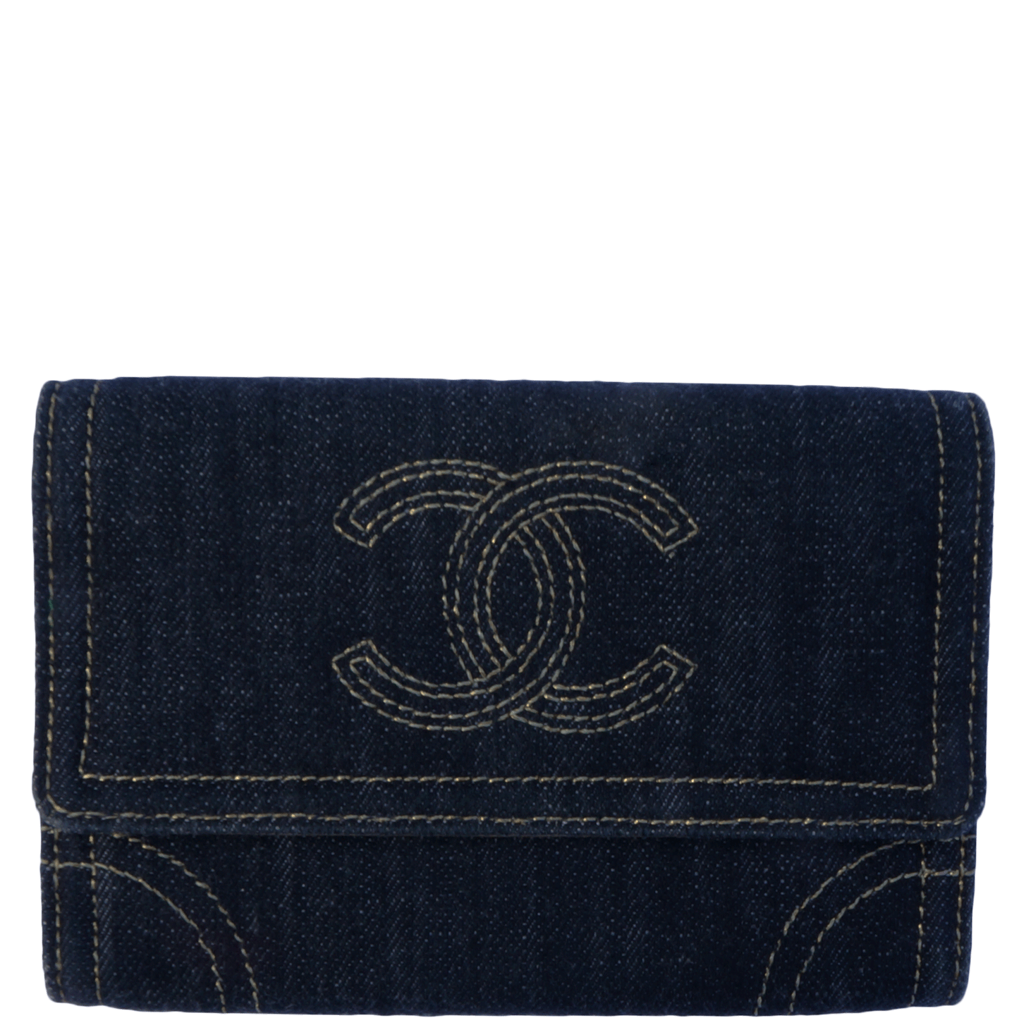 CHANEL DENIM AND GOLD LEATHER WALLET - leefluxury.com
