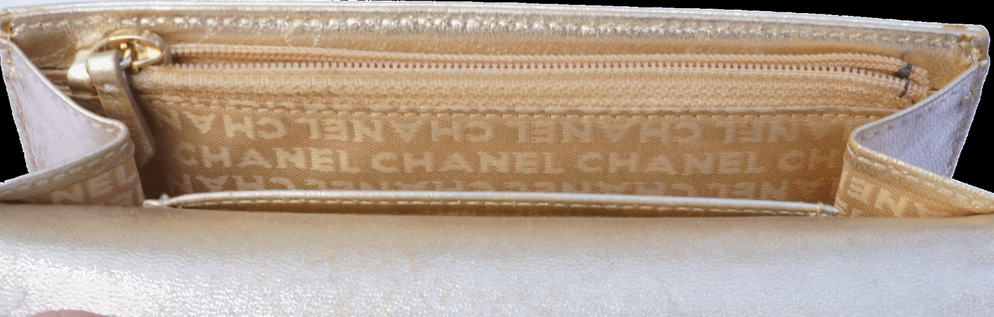 CHANEL DENIM AND GOLD LEATHER WALLET - leefluxury.com