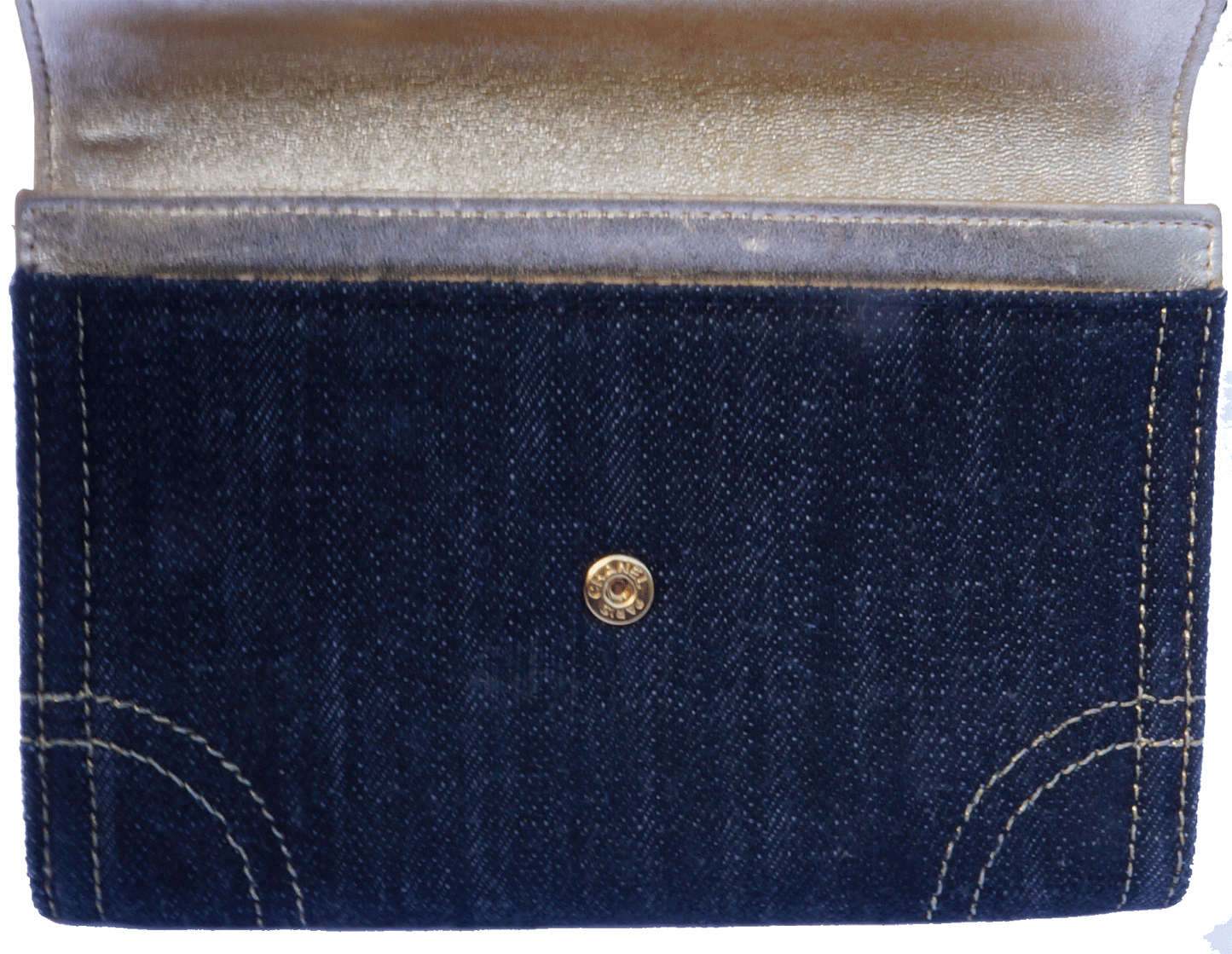 CHANEL DENIM AND GOLD LEATHER WALLET - leefluxury.com