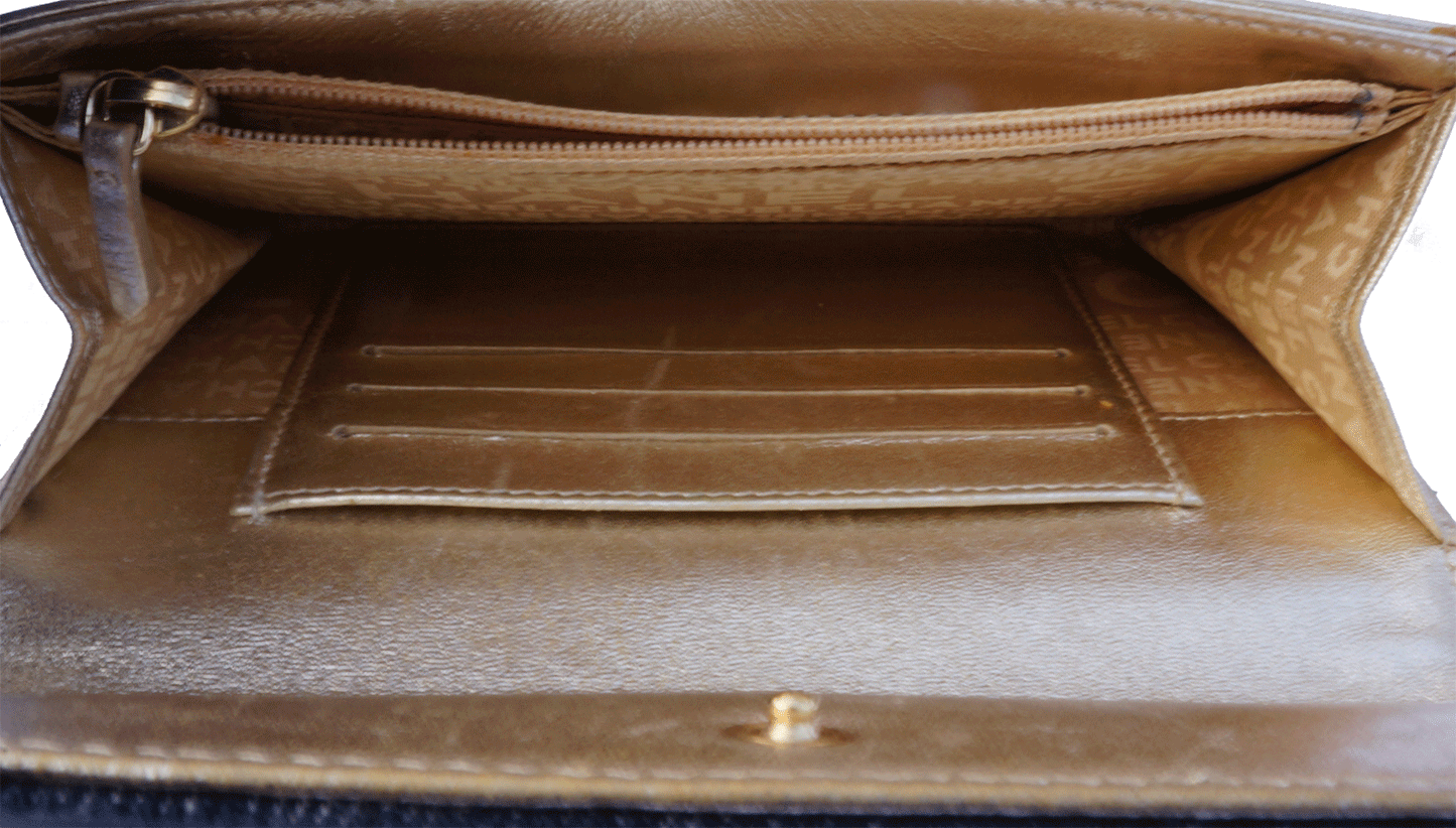 CHANEL DENIM AND GOLD LEATHER WALLET - leefluxury.com