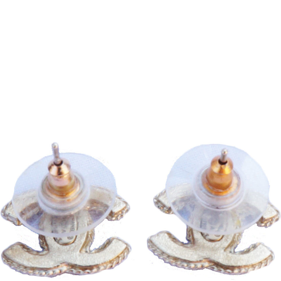 CHANEL CC GOLD TONE TEXTURED EARRINGS - leefluxury.com