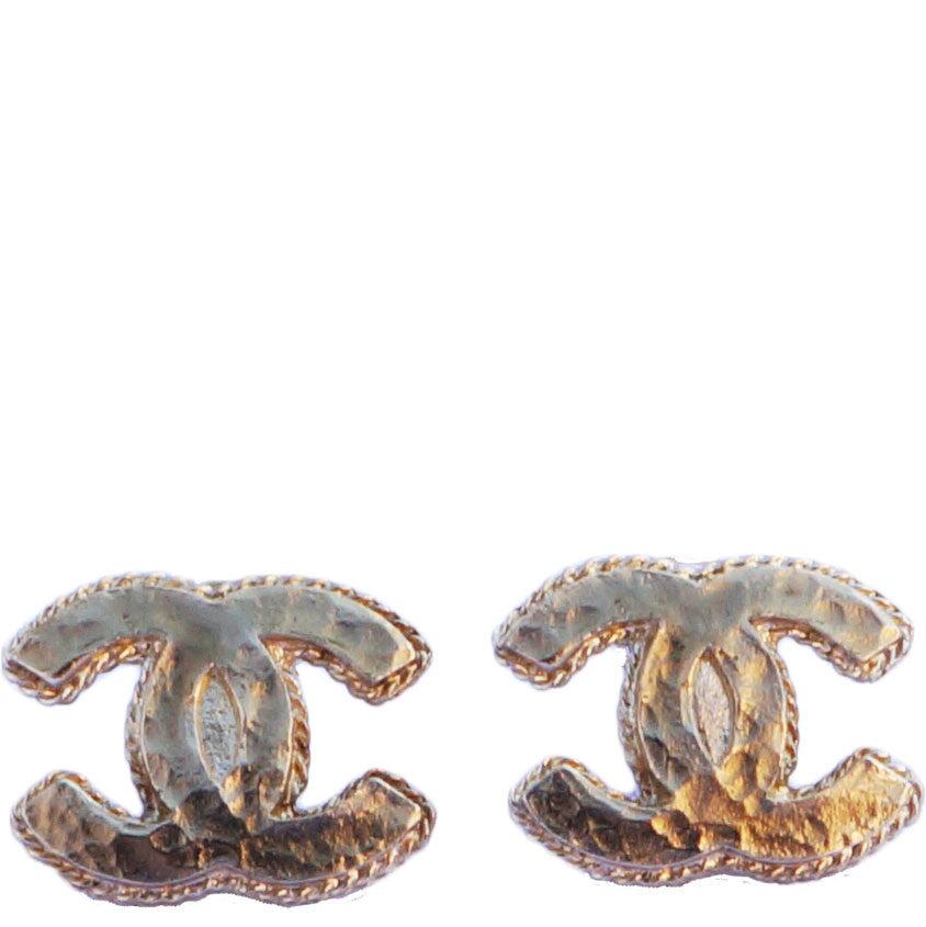 CHANEL CC GOLD TONE TEXTURED EARRINGS - leefluxury.com