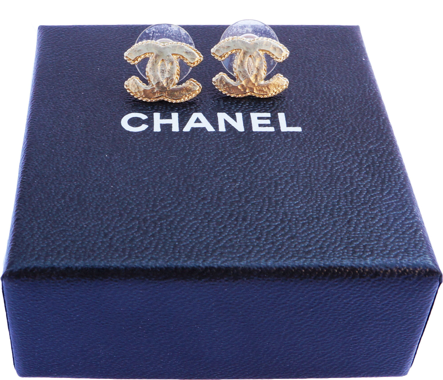CHANEL CC GOLD TONE TEXTURED EARRINGS - leefluxury.com