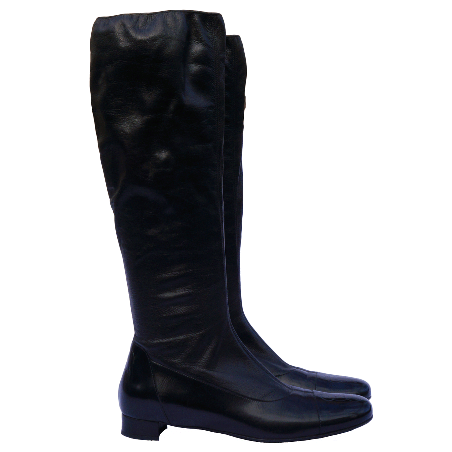 CHANEL LEATHER CAMELLIA KNEE-HIGH BOOTS - leefluxury.com