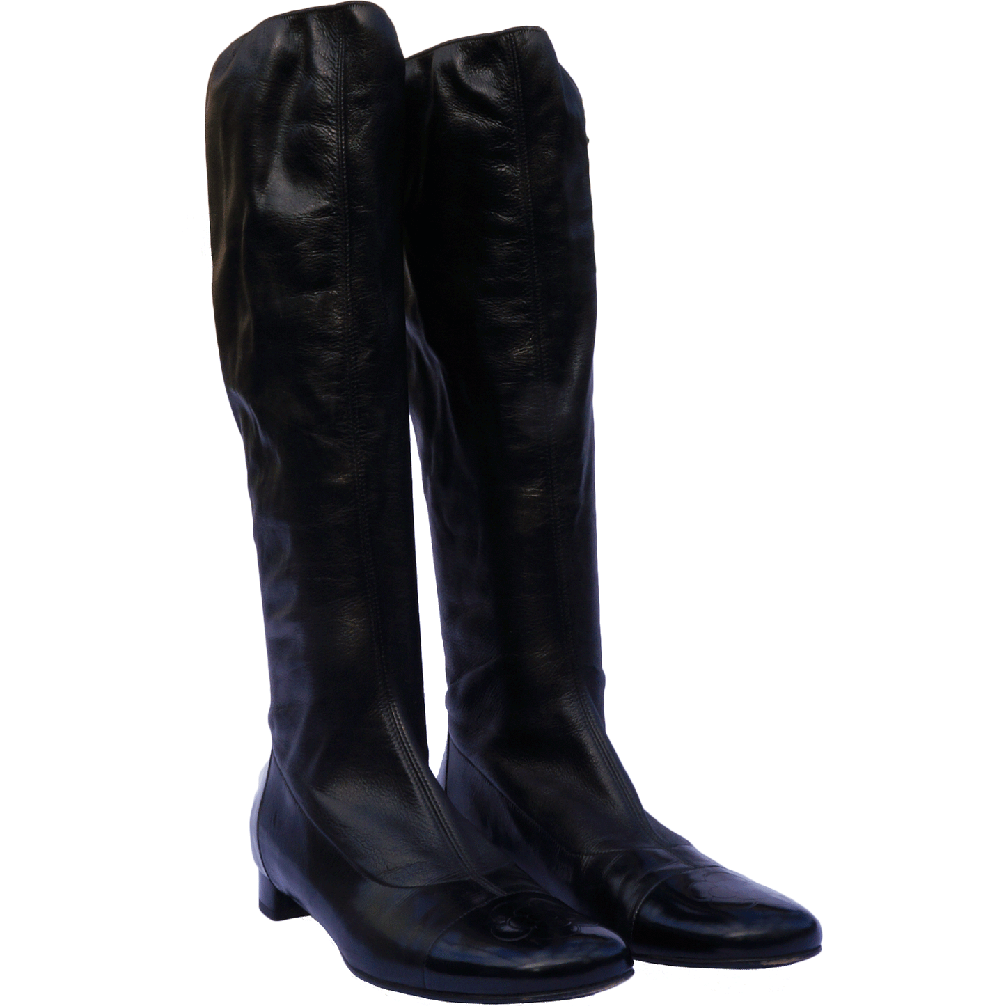 CHANEL LEATHER CAMELLIA KNEE-HIGH BOOTS - leefluxury.com