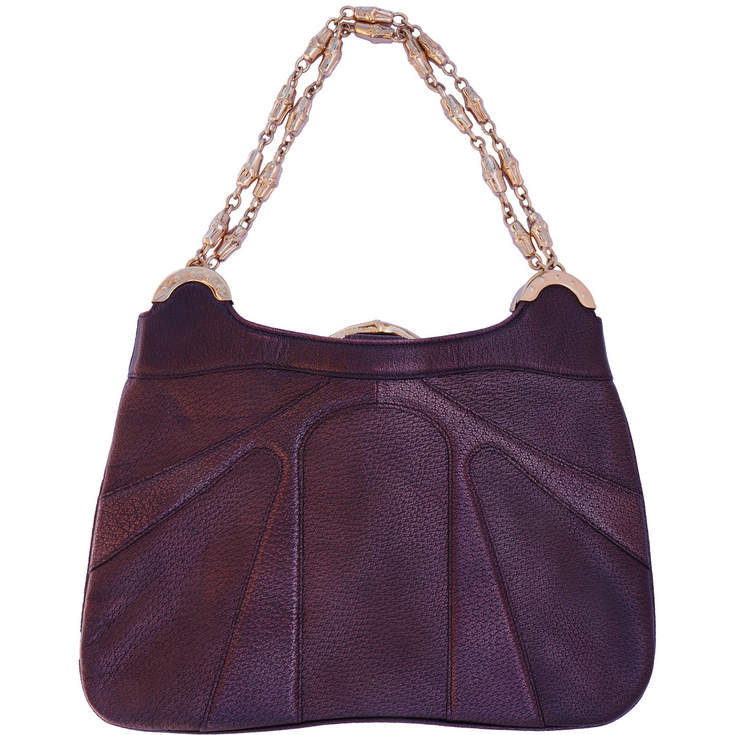 GUCCI CHAIN LINK PURPLE GOLD BAMBOO BAG - leefluxury.com
