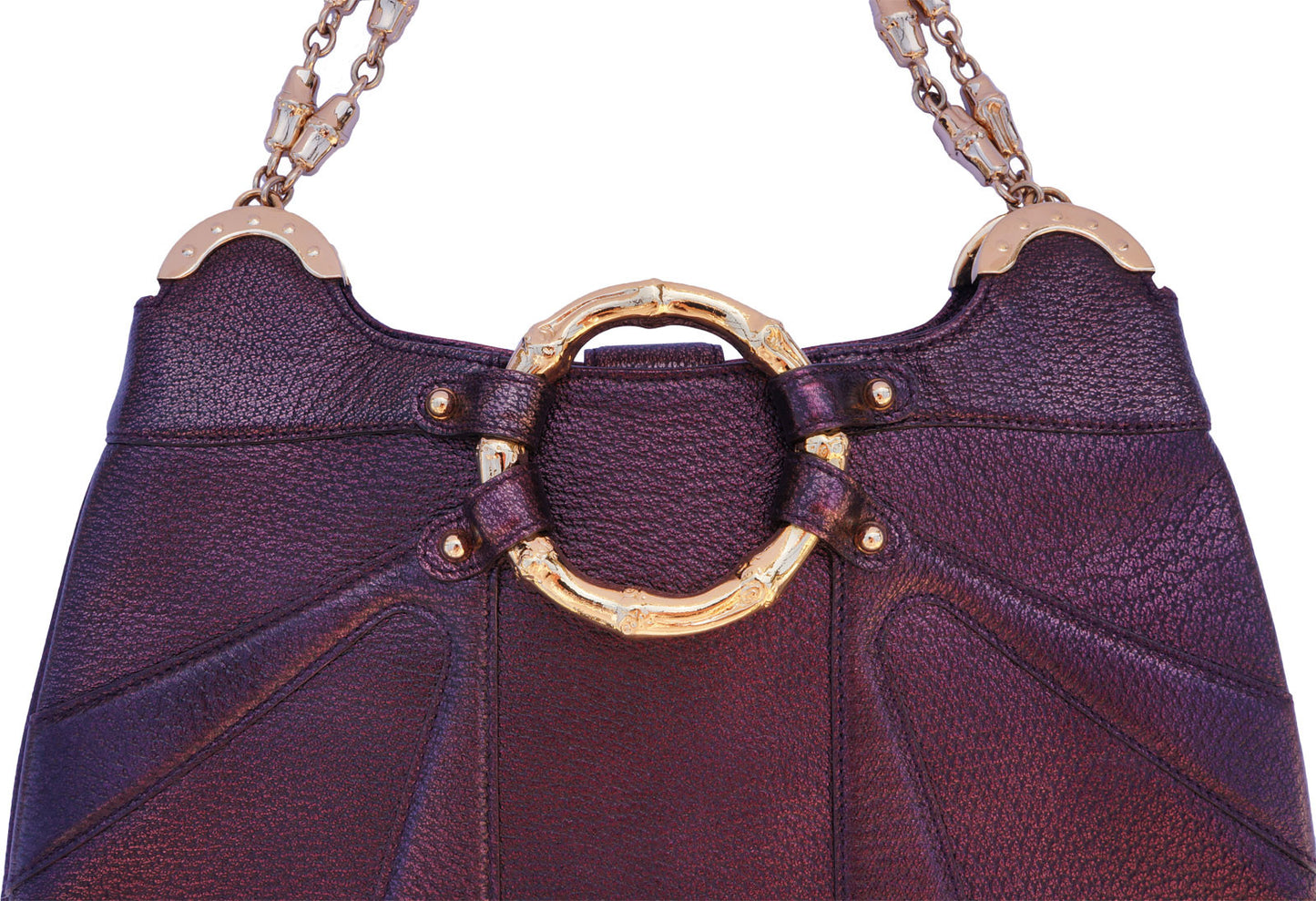 GUCCI CHAIN LINK PURPLE GOLD BAMBOO BAG - leefluxury.com