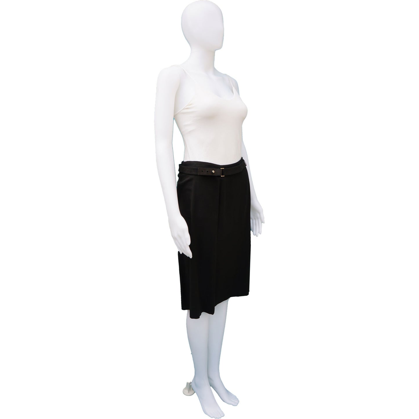 GUCCI SILK PANEL SKIRT WITH FABRIC AND LEATHER BELT - leefluxury.com