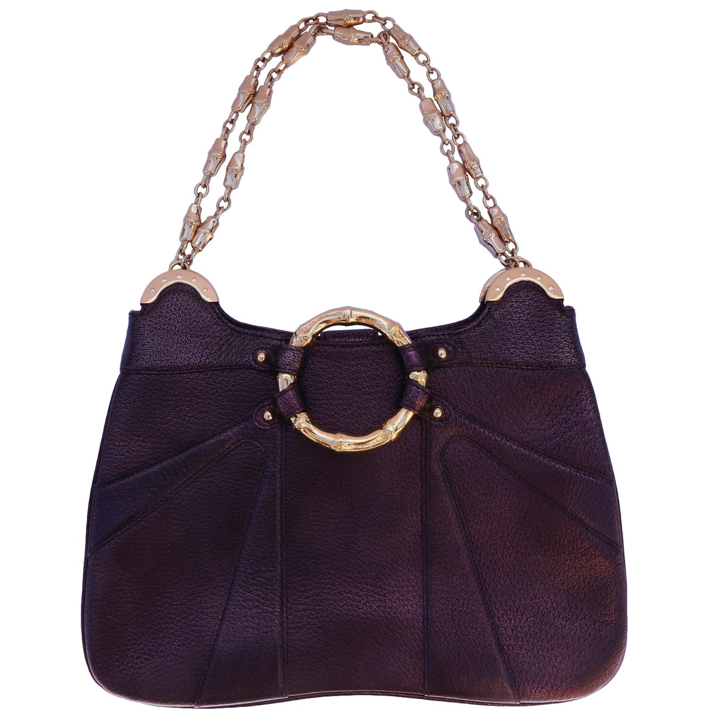 GUCCI CHAIN LINK PURPLE GOLD BAMBOO BAG - leefluxury.com